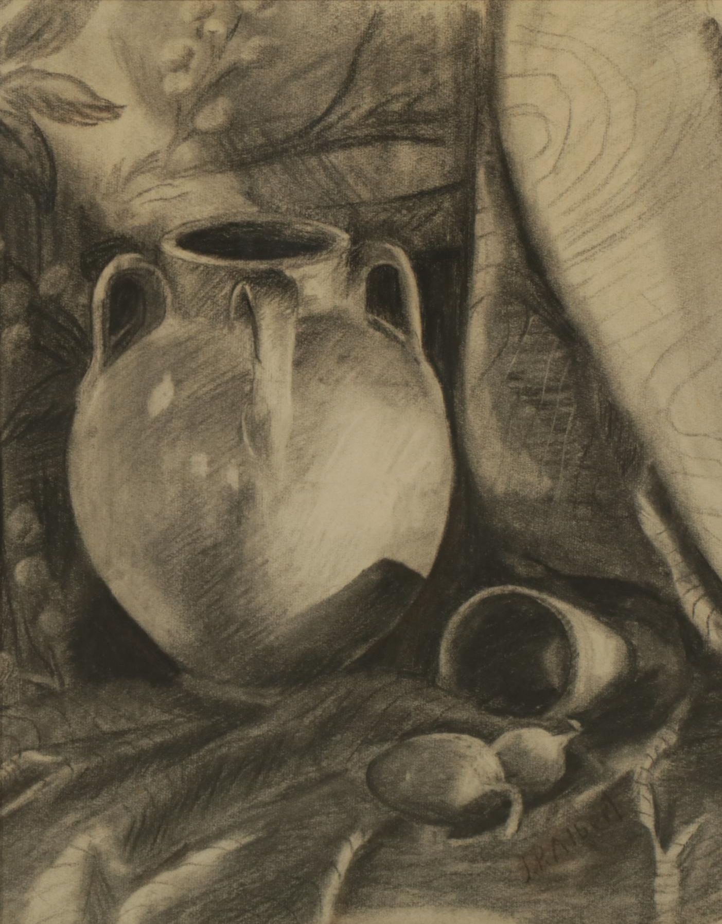 Charcoal Still Life Drawing Signed J. P. Albert