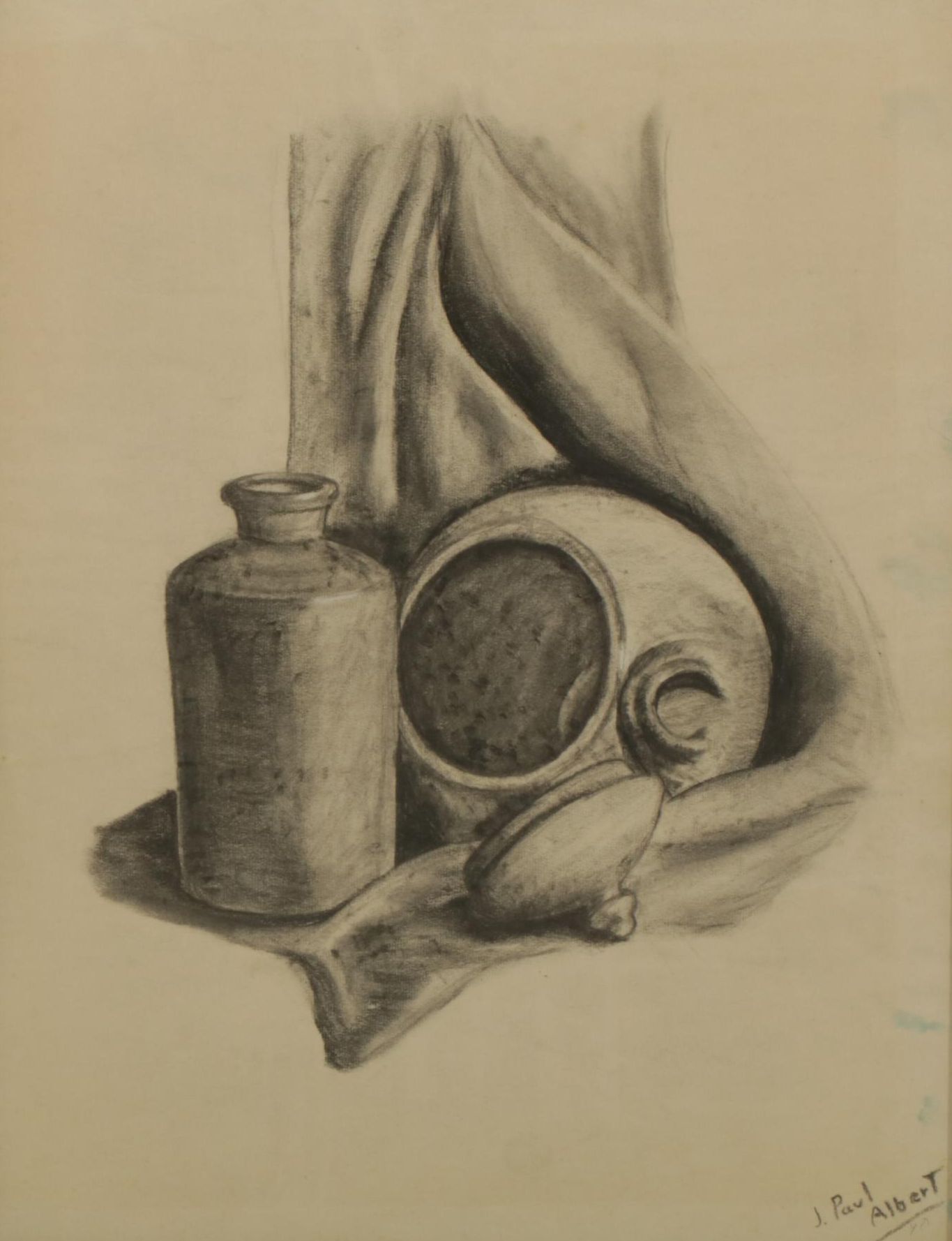 J. Paul Albert Still Life with Pottery Graphite Drawing on Paper