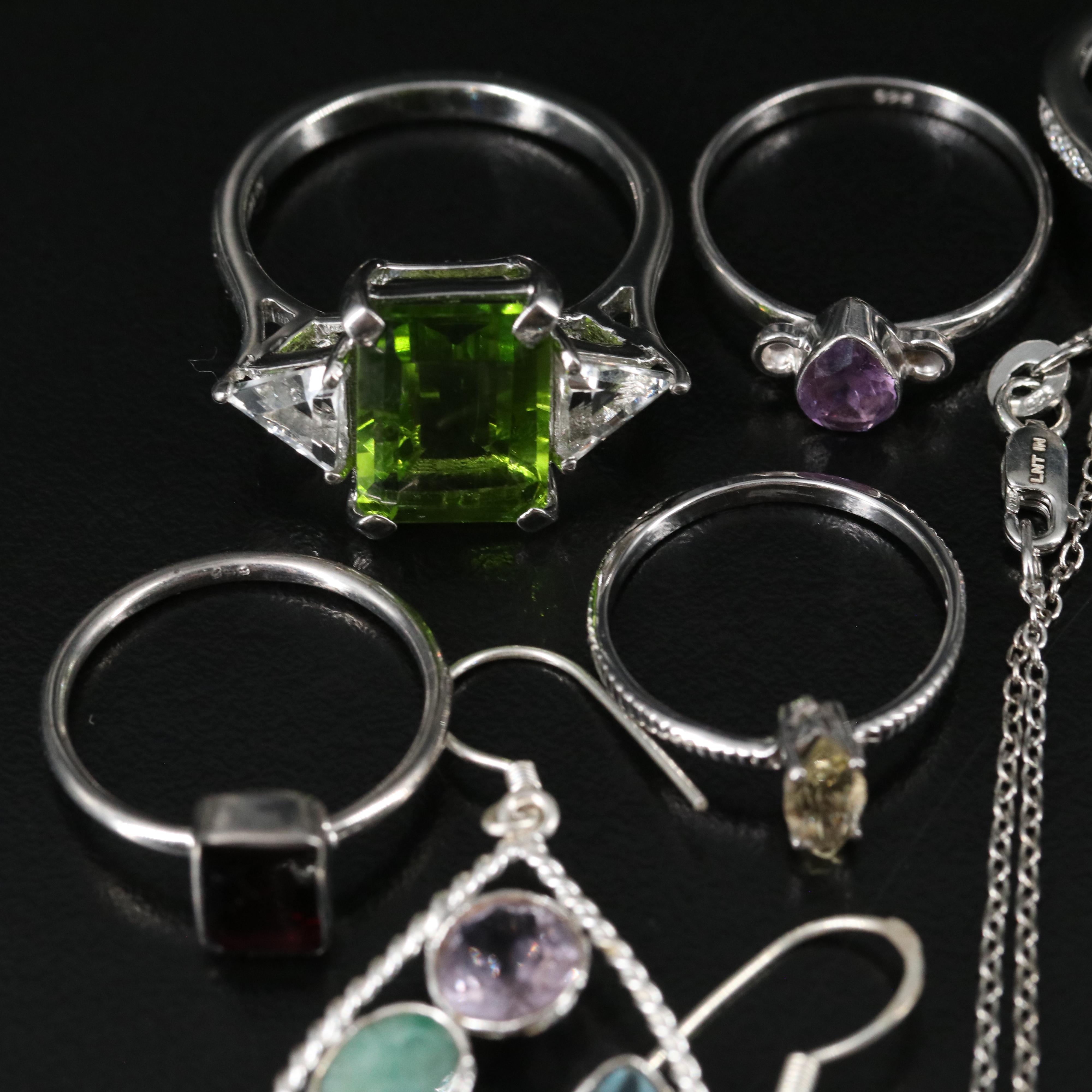 14 Assorted Sterling Silver Rings, Necklaces, Earrings, and Pendants