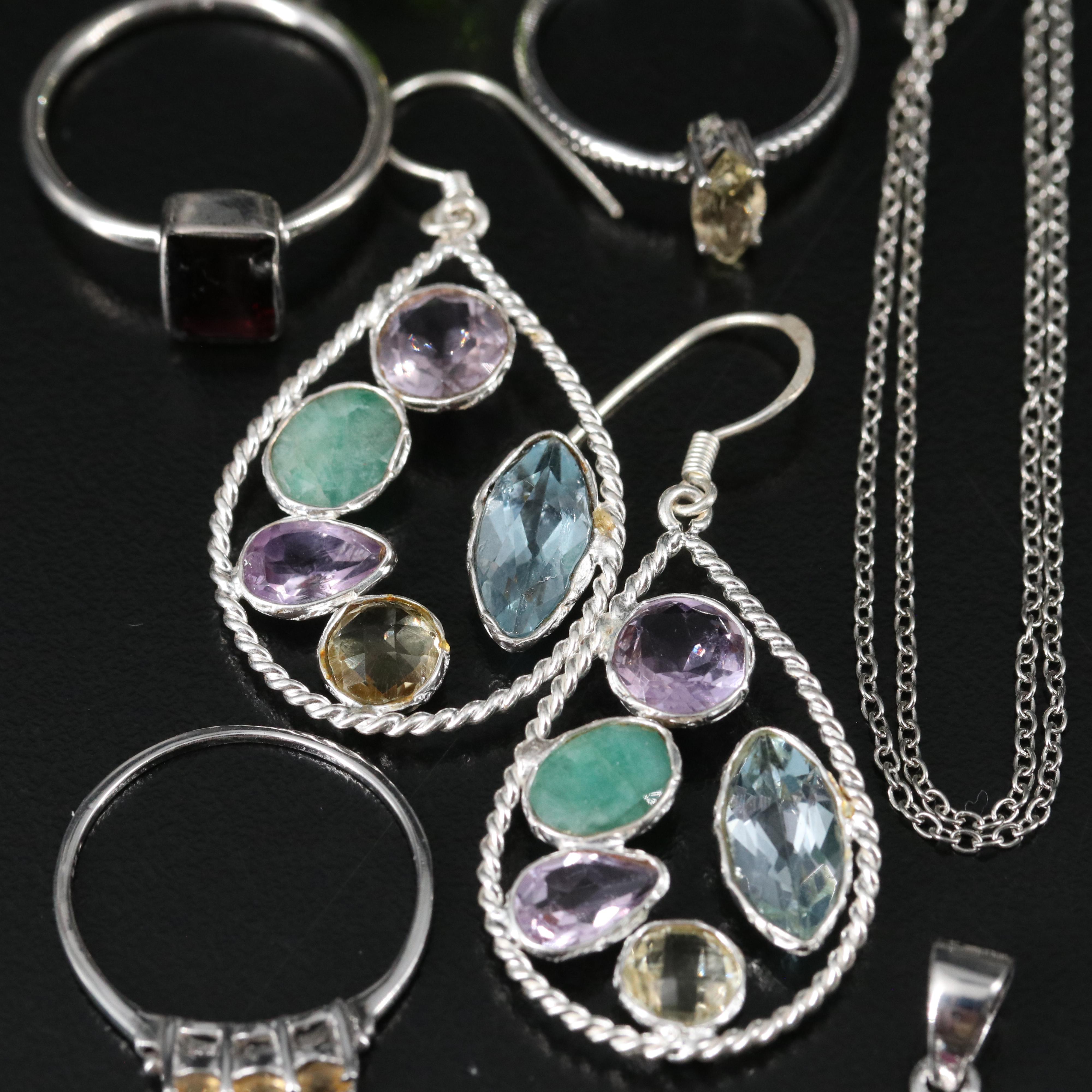 14 Assorted Sterling Silver Rings, Necklaces, Earrings, and Pendants