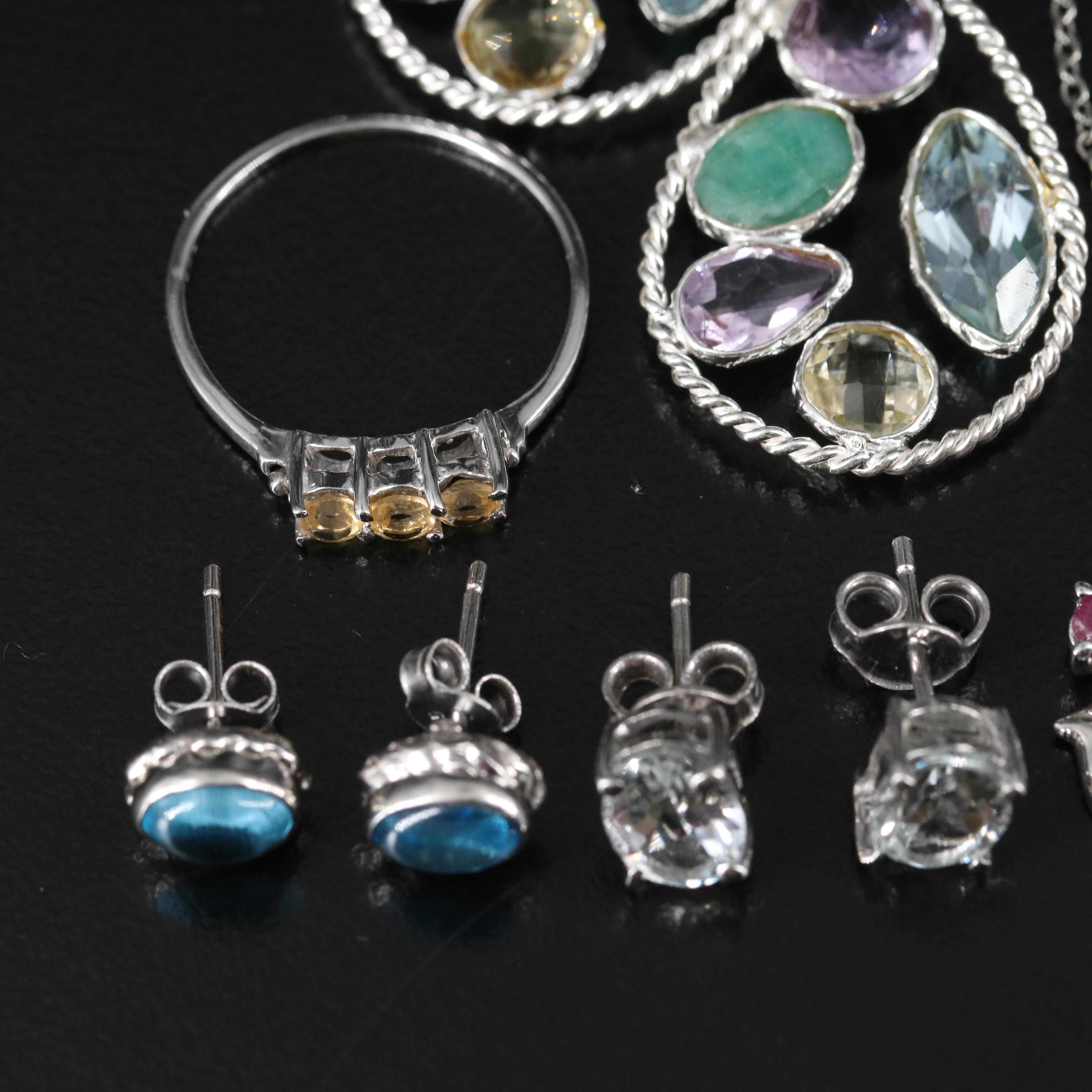 14 Assorted Sterling Silver Rings, Necklaces, Earrings, and Pendants