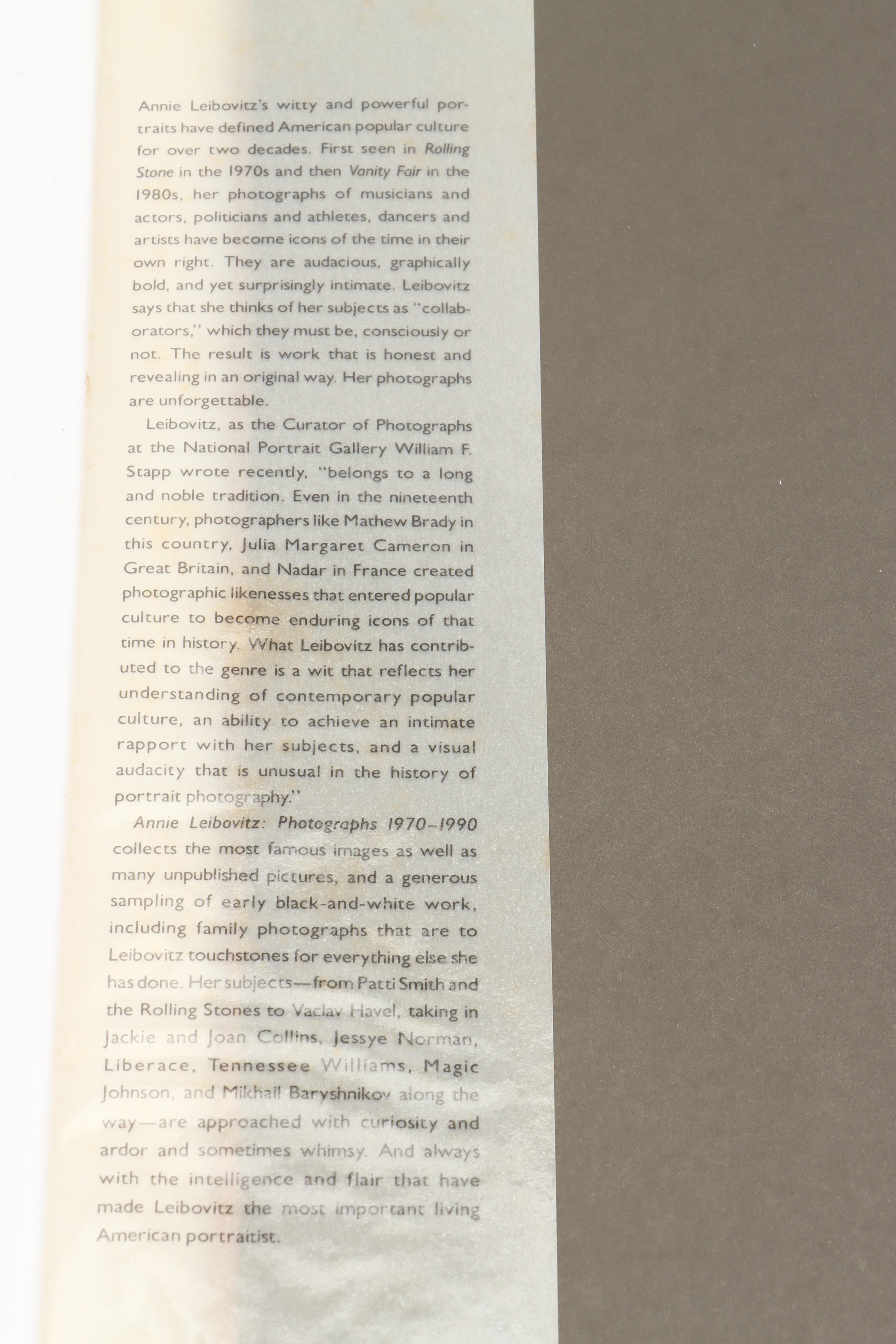 First Edition, First Printing "Photographs, 1970–1990" by Annie Leibovitz, 1991