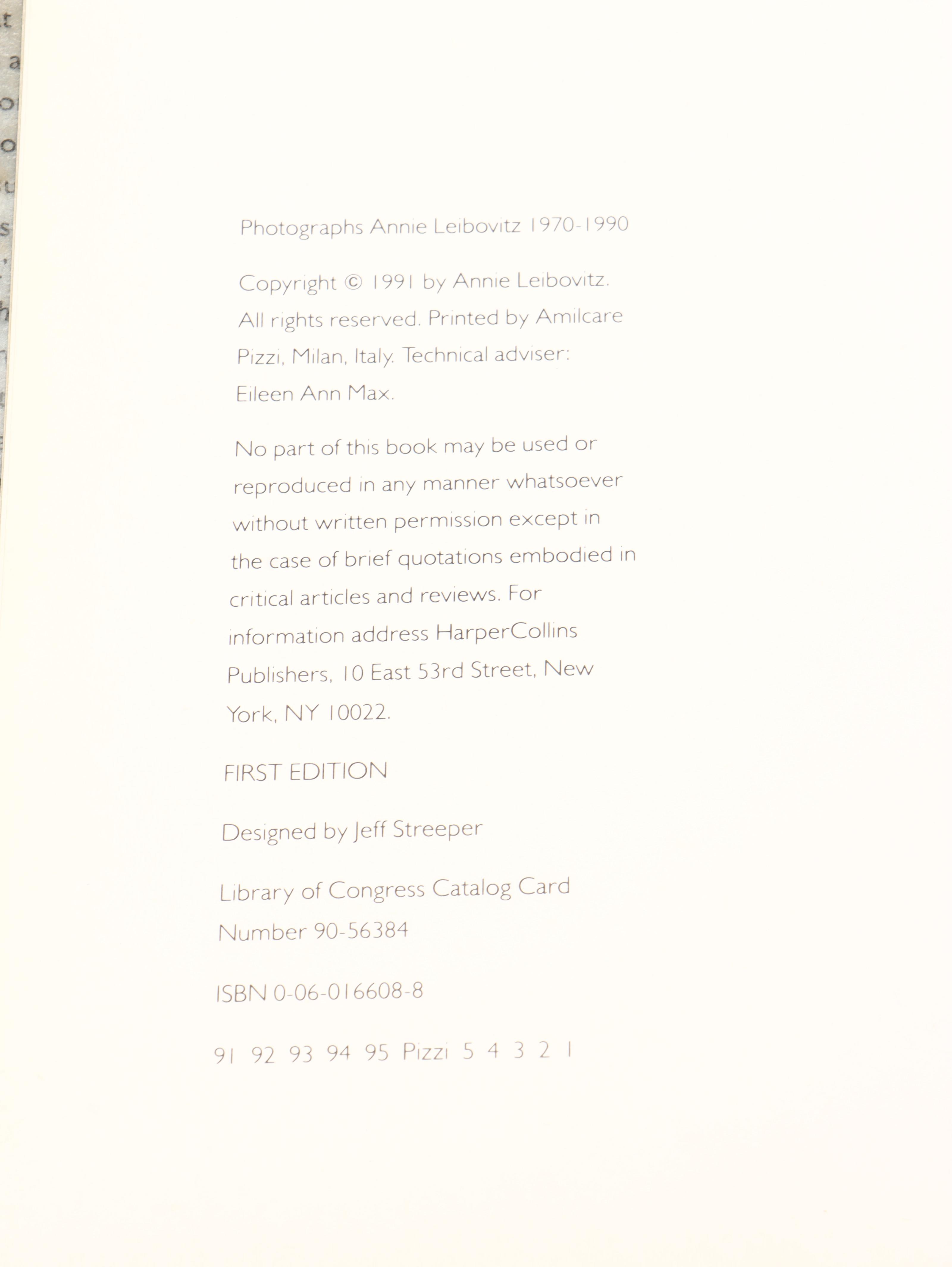 First Edition, First Printing "Photographs, 1970–1990" by Annie Leibovitz, 1991