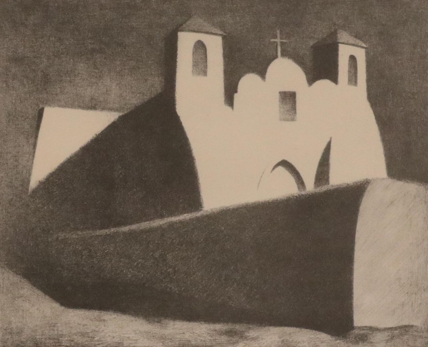 After Kenneth M. Adams Halftone "Ranchos de Taos Church - Moonlight"