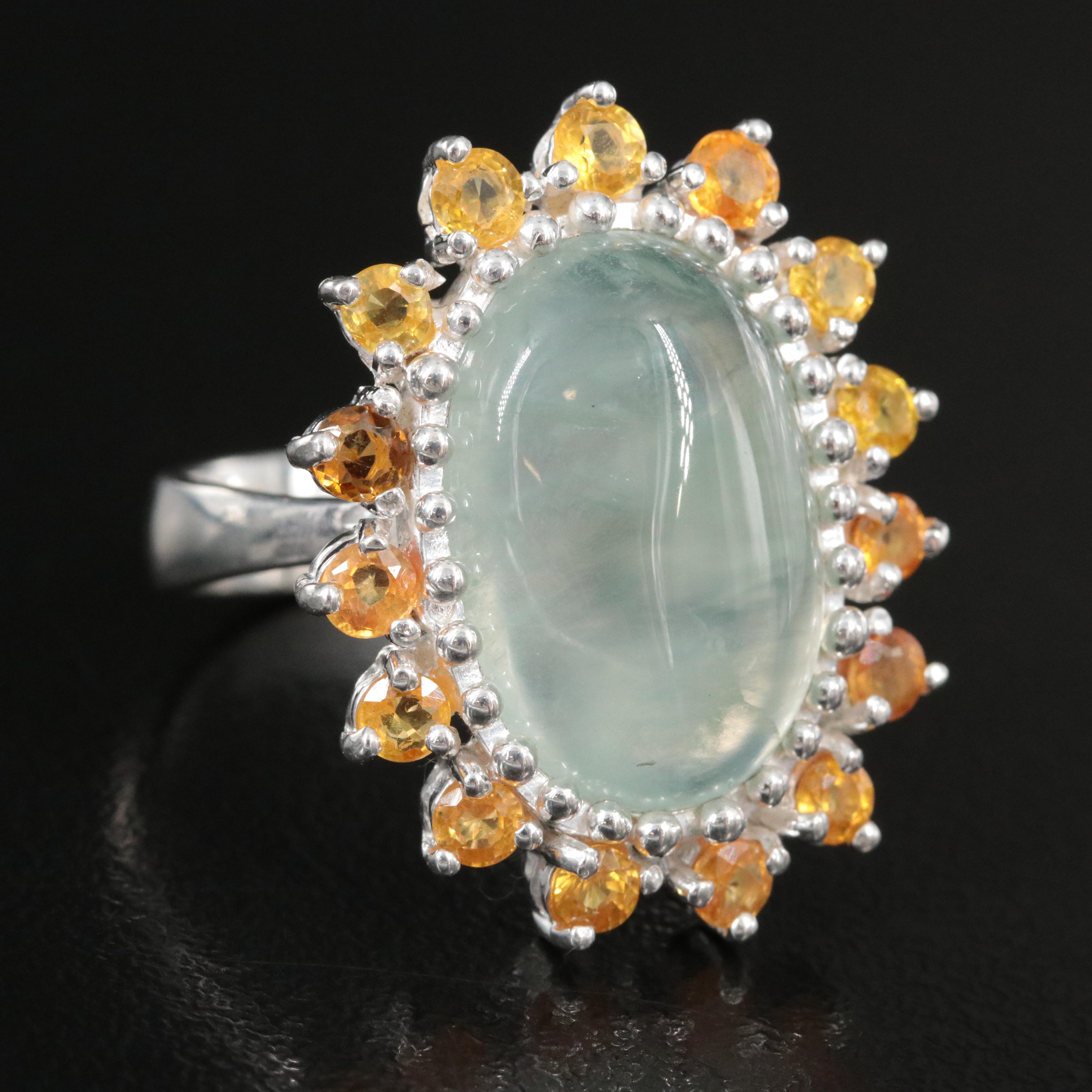 Sterling Prehnite and Citrine Ring