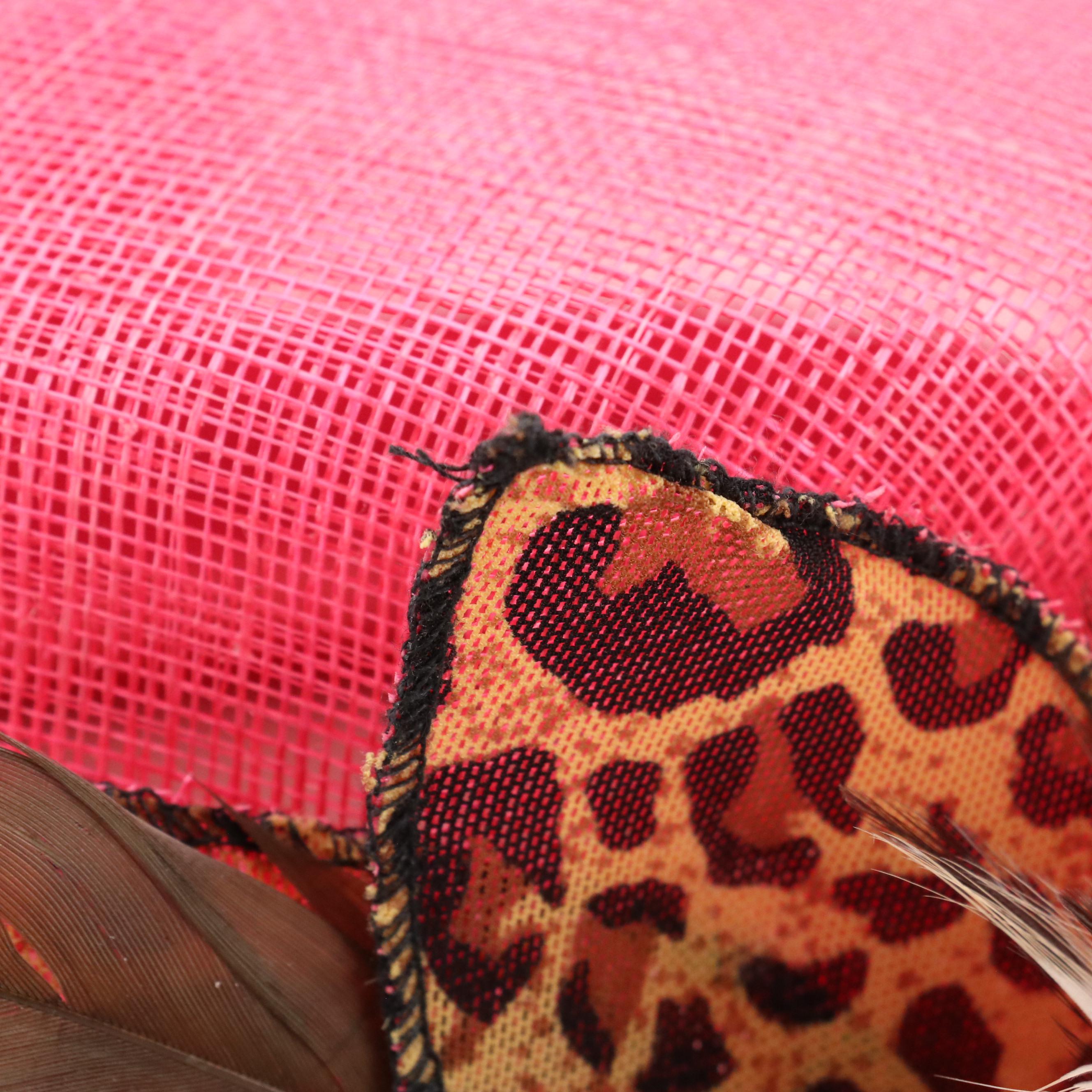 Hot Pink and Leopard Print Embellished Straw Derby Hat
