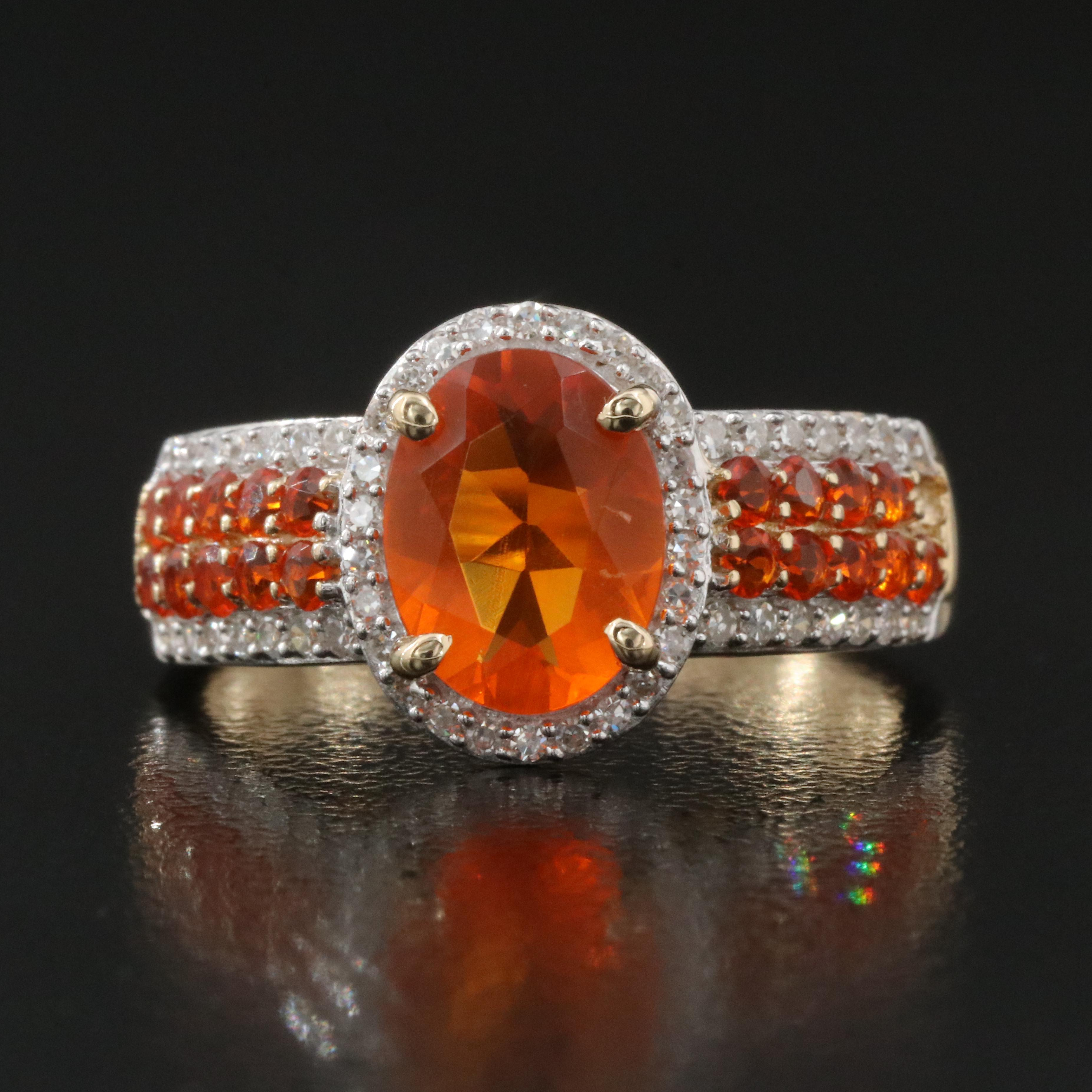 14K Fire Opal and Diamond Ring