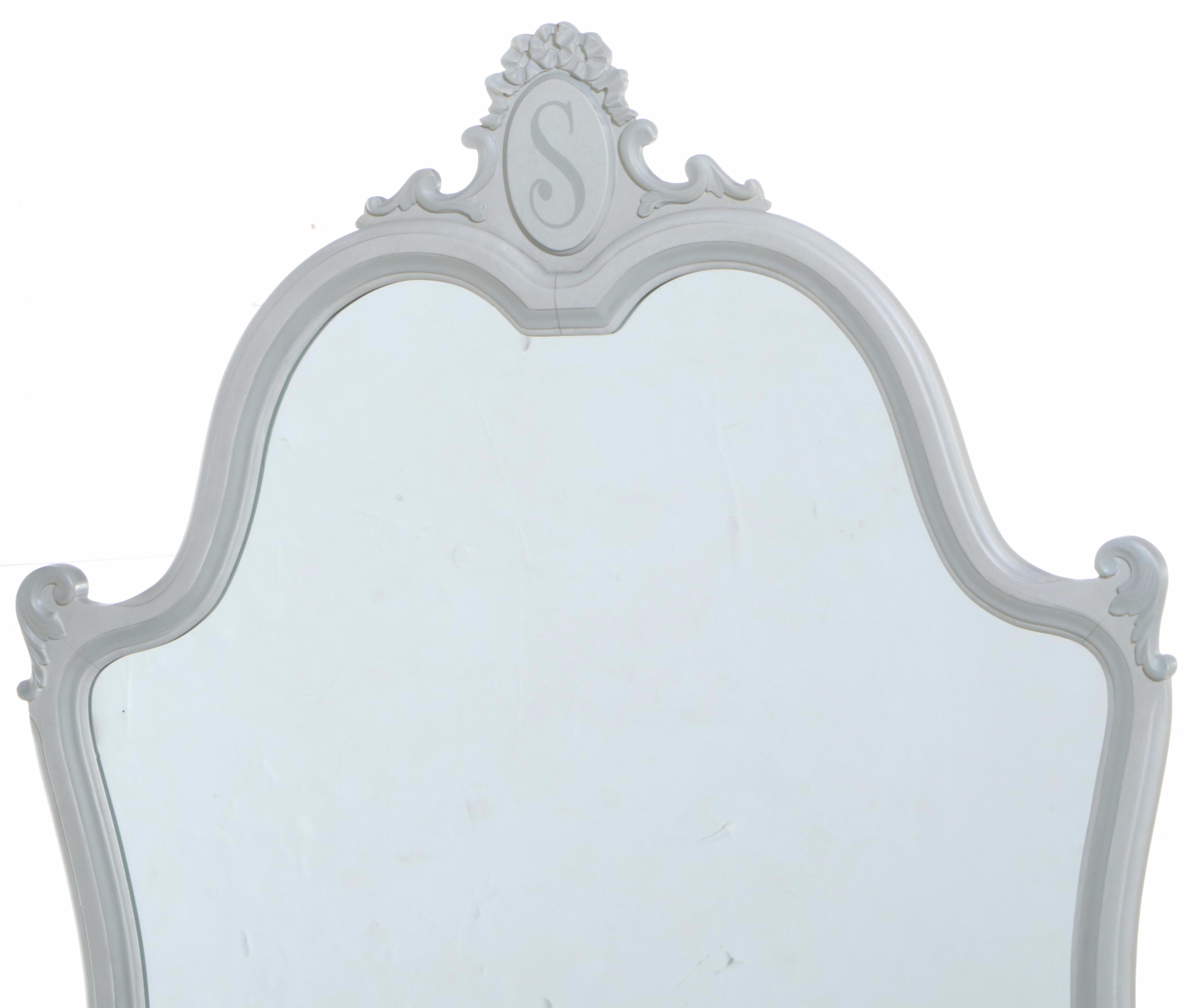 French Provincial Style Painted Wood Vanity with Skirted Stool