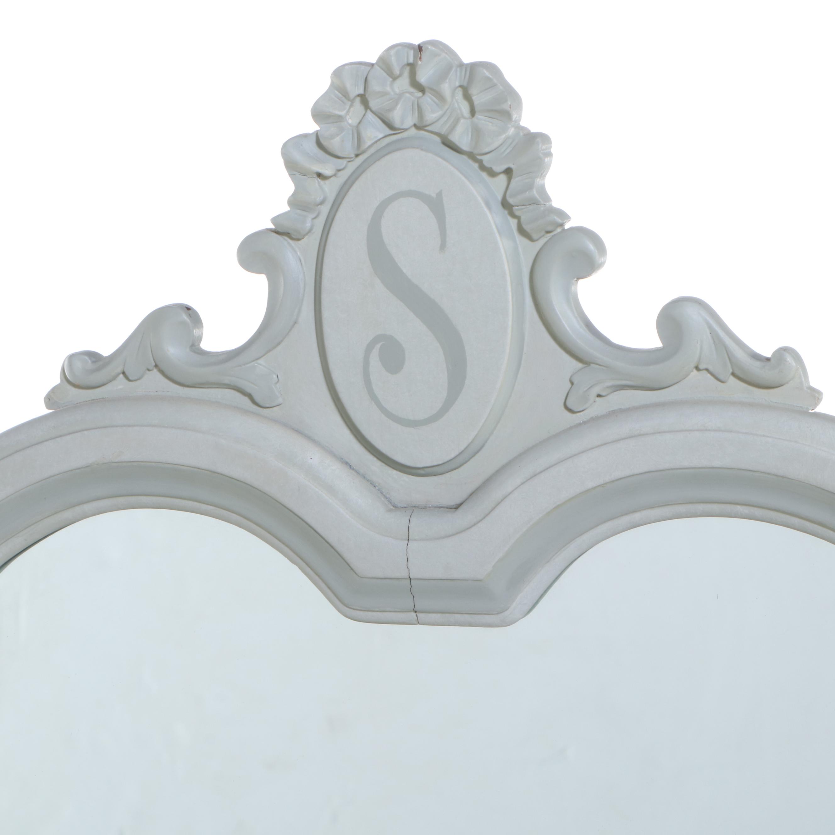 French Provincial Style Painted Wood Vanity with Skirted Stool