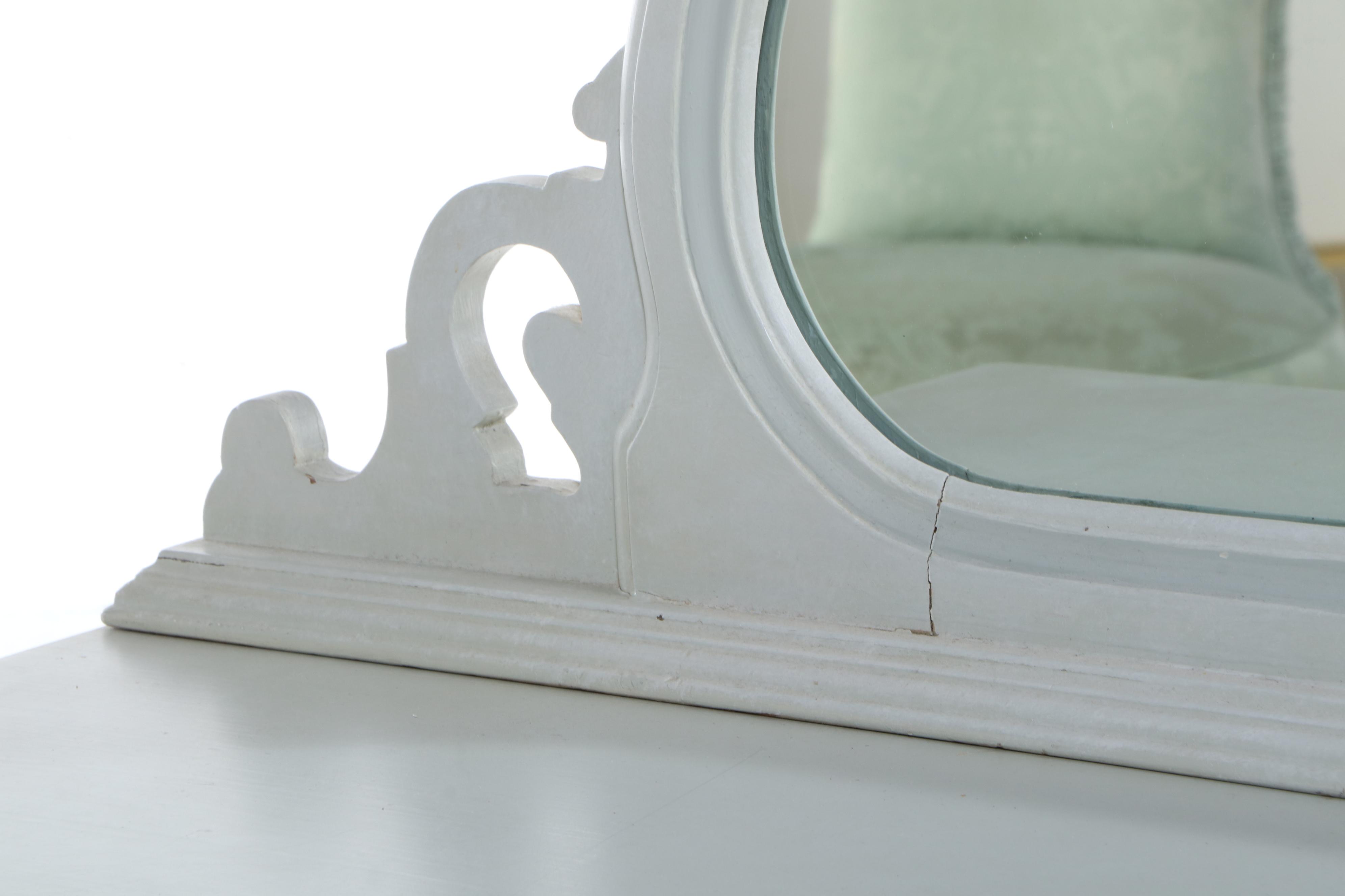 French Provincial Style Painted Wood Vanity with Skirted Stool