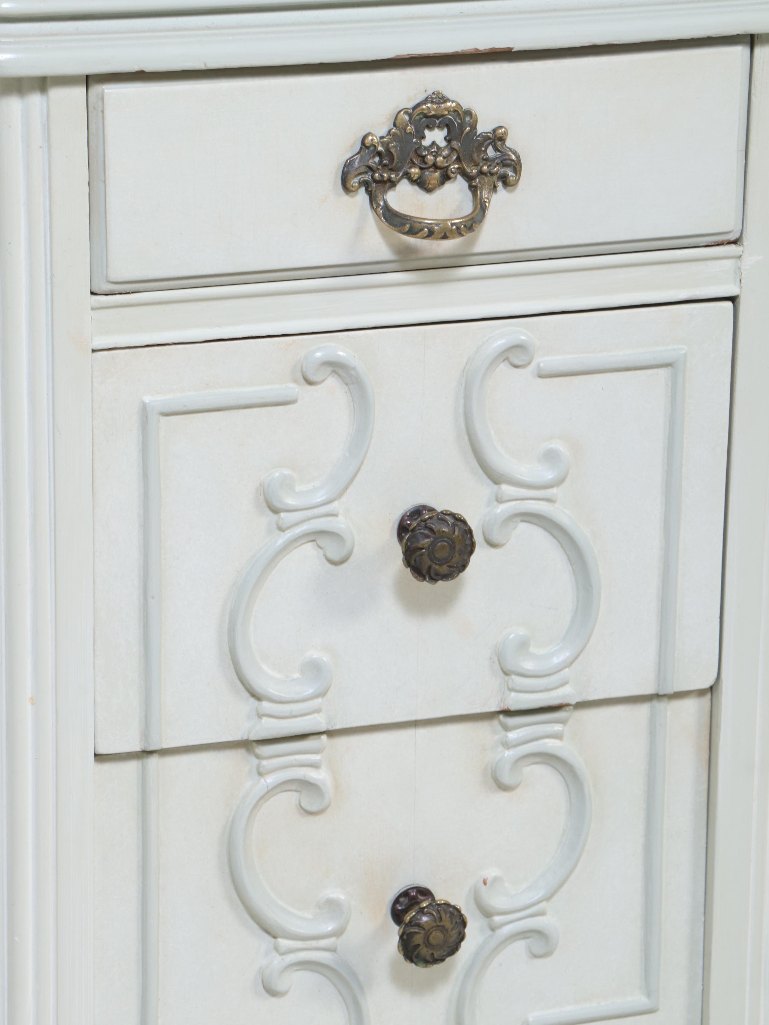 French Provincial Style Painted Wood Vanity with Skirted Stool