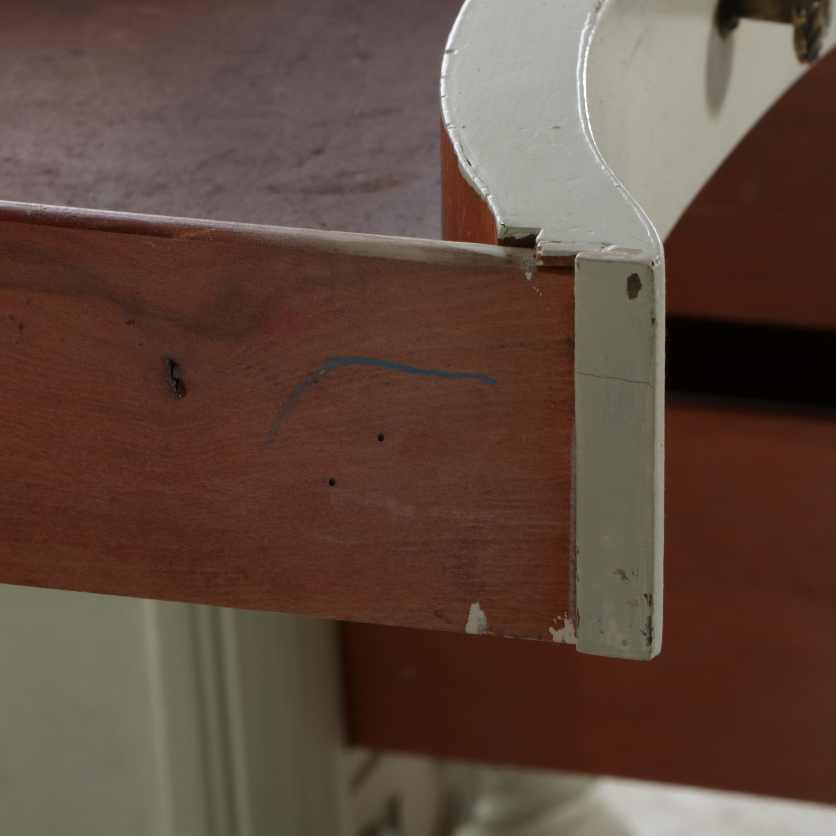 French Provincial Style Painted Wood Vanity with Skirted Stool