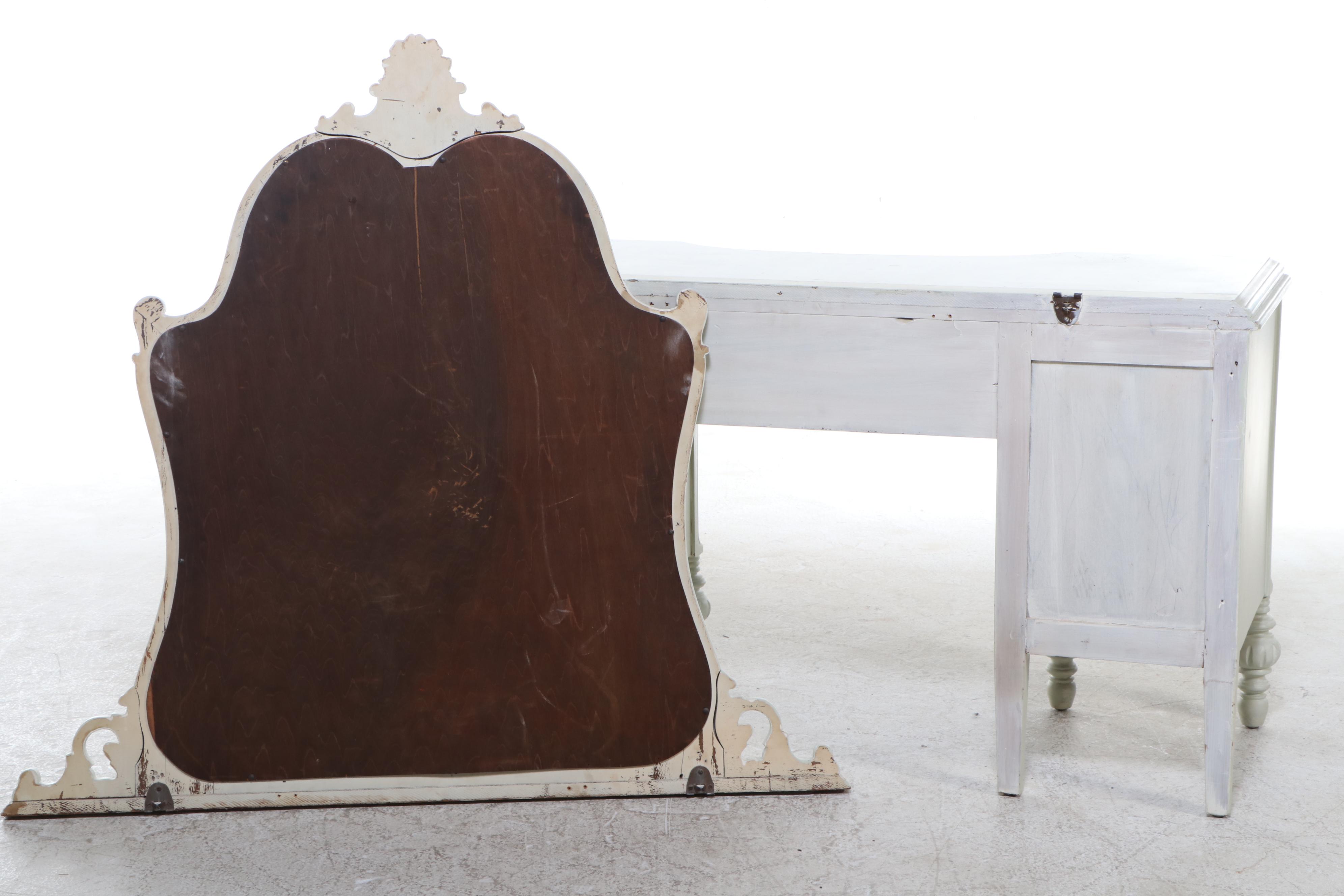 French Provincial Style Painted Wood Vanity with Skirted Stool