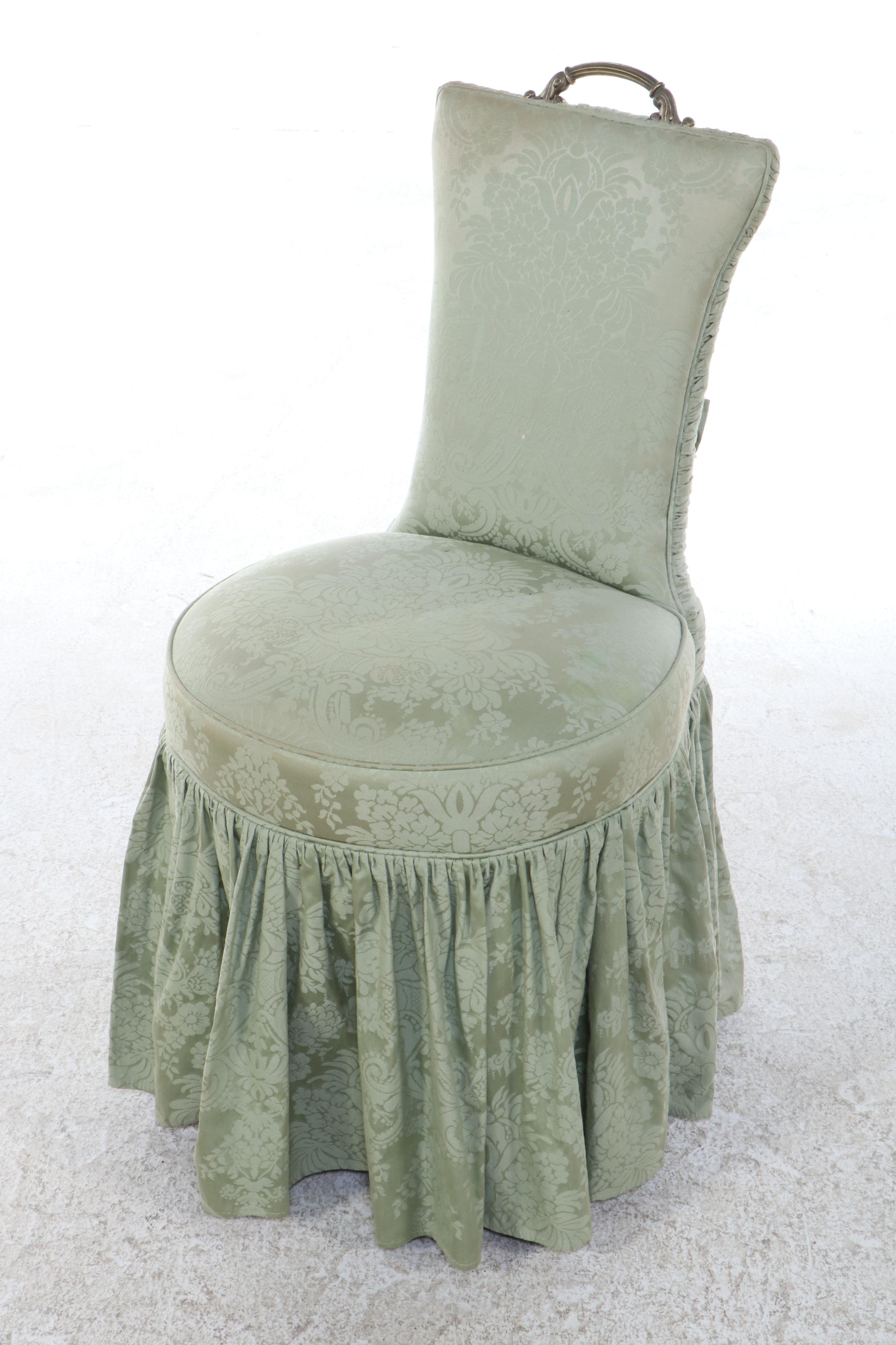 French Provincial Style Painted Wood Vanity with Skirted Stool