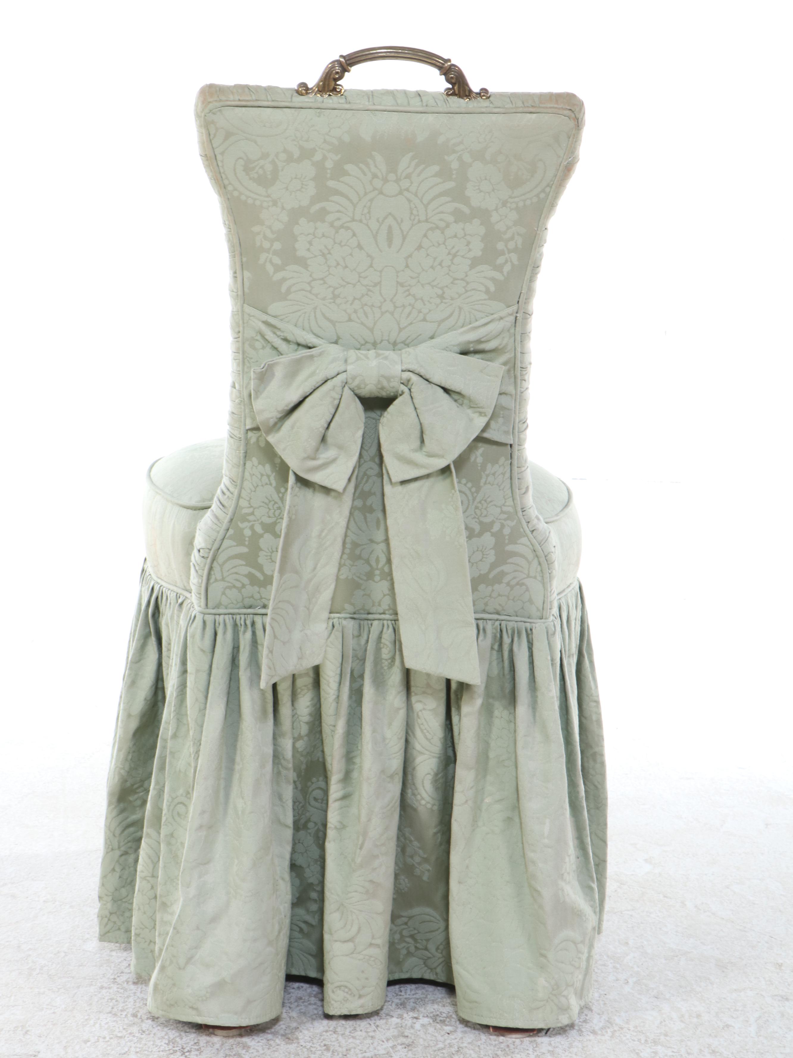 French Provincial Style Painted Wood Vanity with Skirted Stool