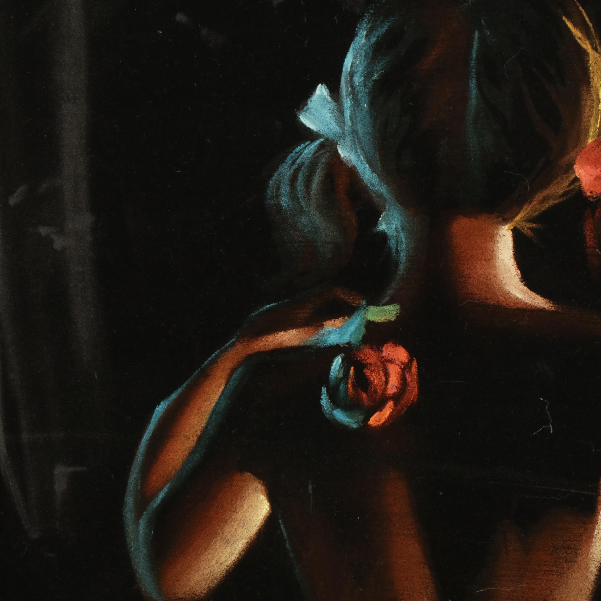 Velvet Painting of Nude Girl with Rose