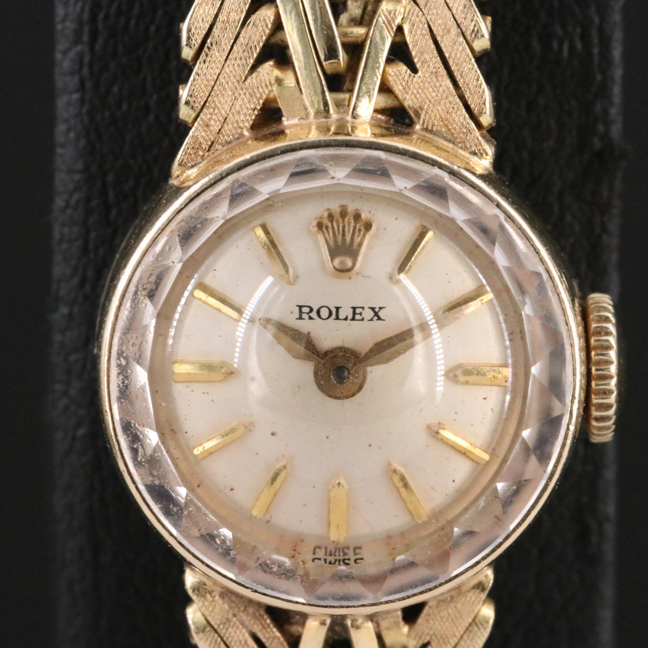 Vintage 14K Rolex Custom Band Stem Wind Watch