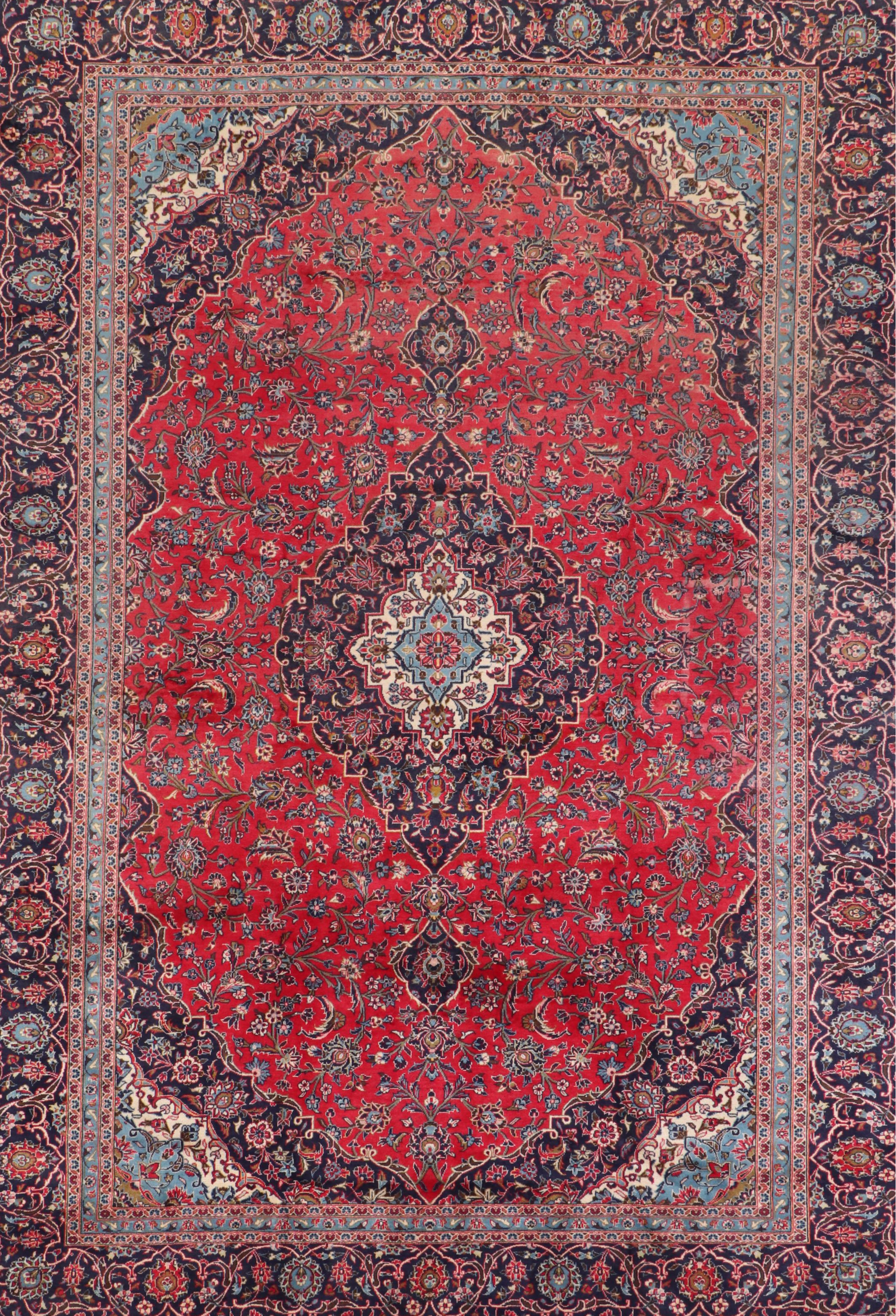 9'2 x 13'3 Hand-Knotted Persian Kashan Room-Sized Rug