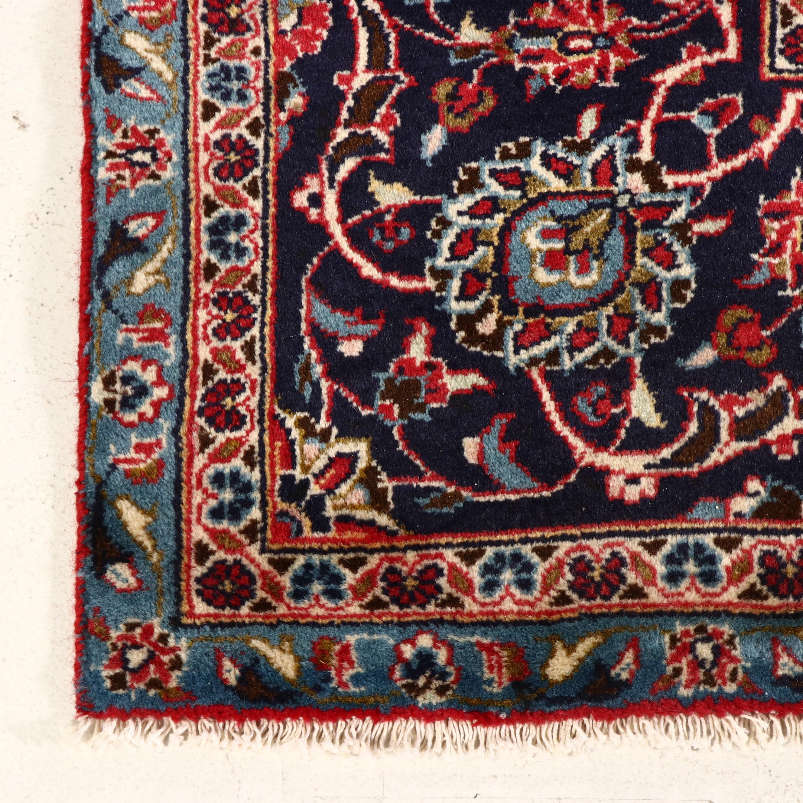 9'2 x 13'3 Hand-Knotted Persian Kashan Room-Sized Rug