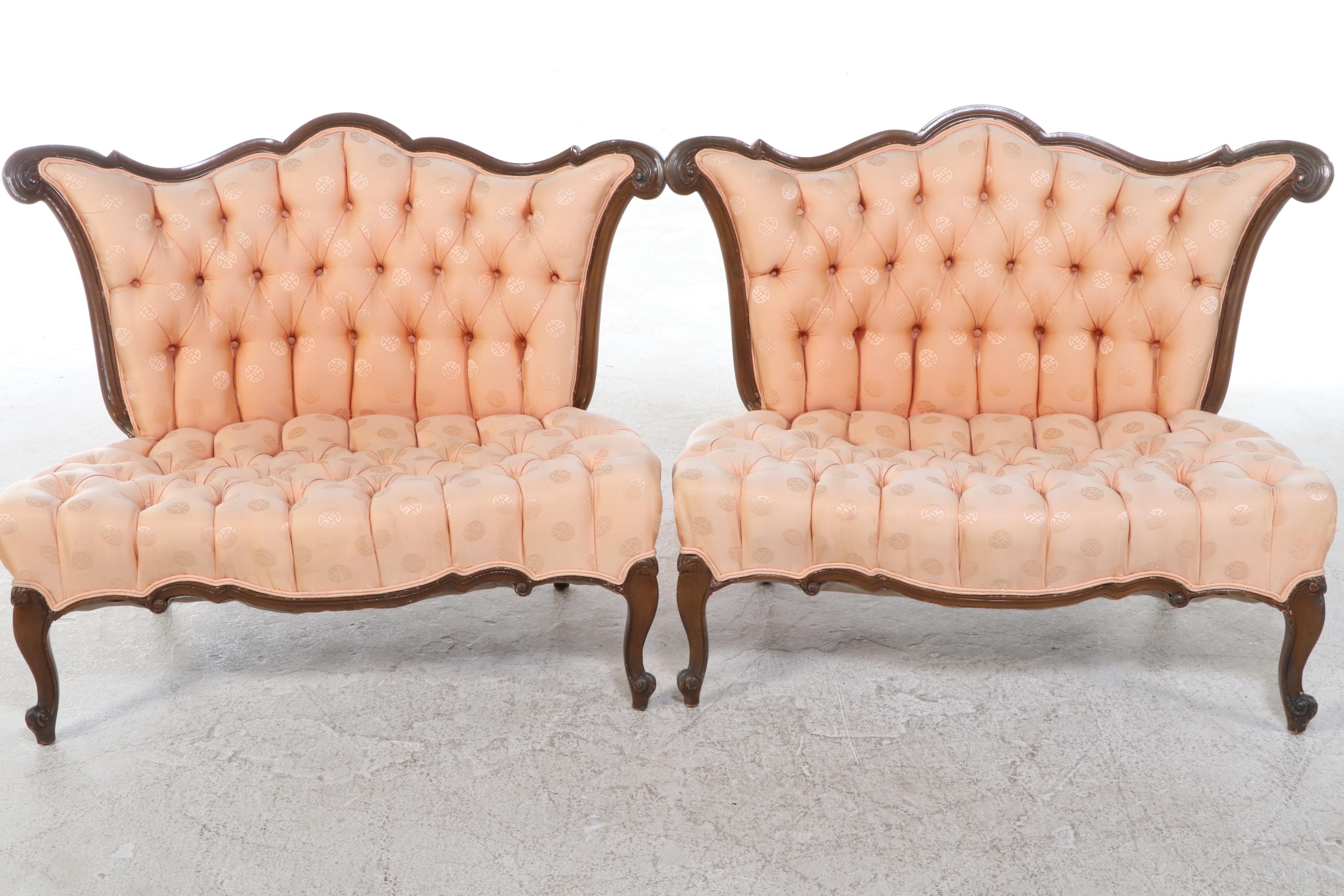 Pair of Victorian Rococo Style Bustle Benches, Late 19th/Early 20th Century