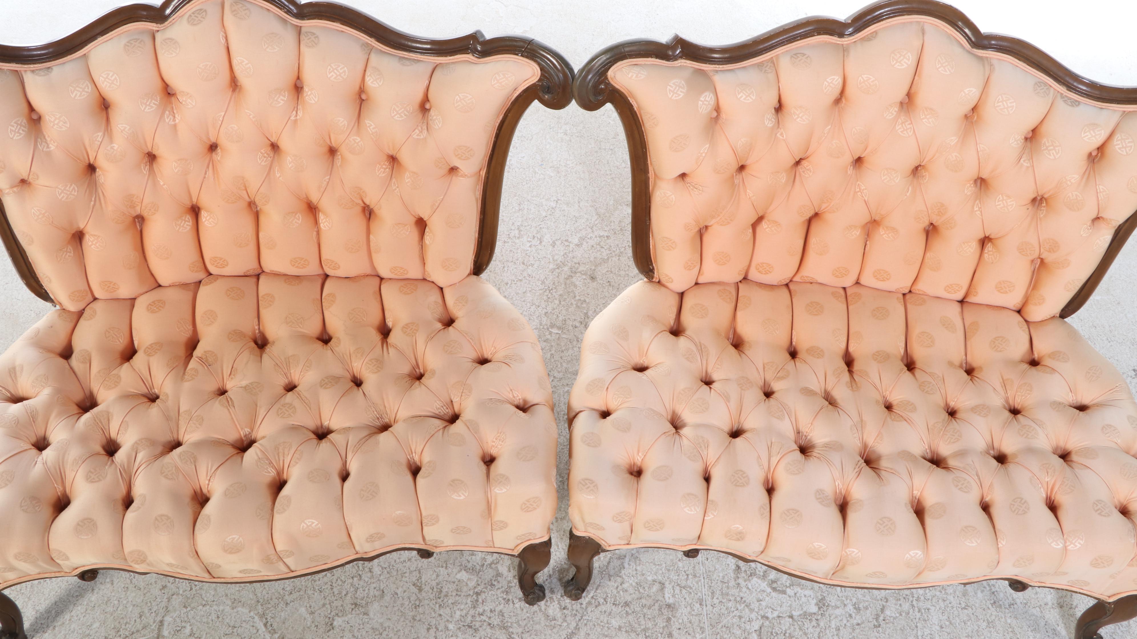 Pair of Victorian Rococo Style Bustle Benches, Late 19th/Early 20th Century