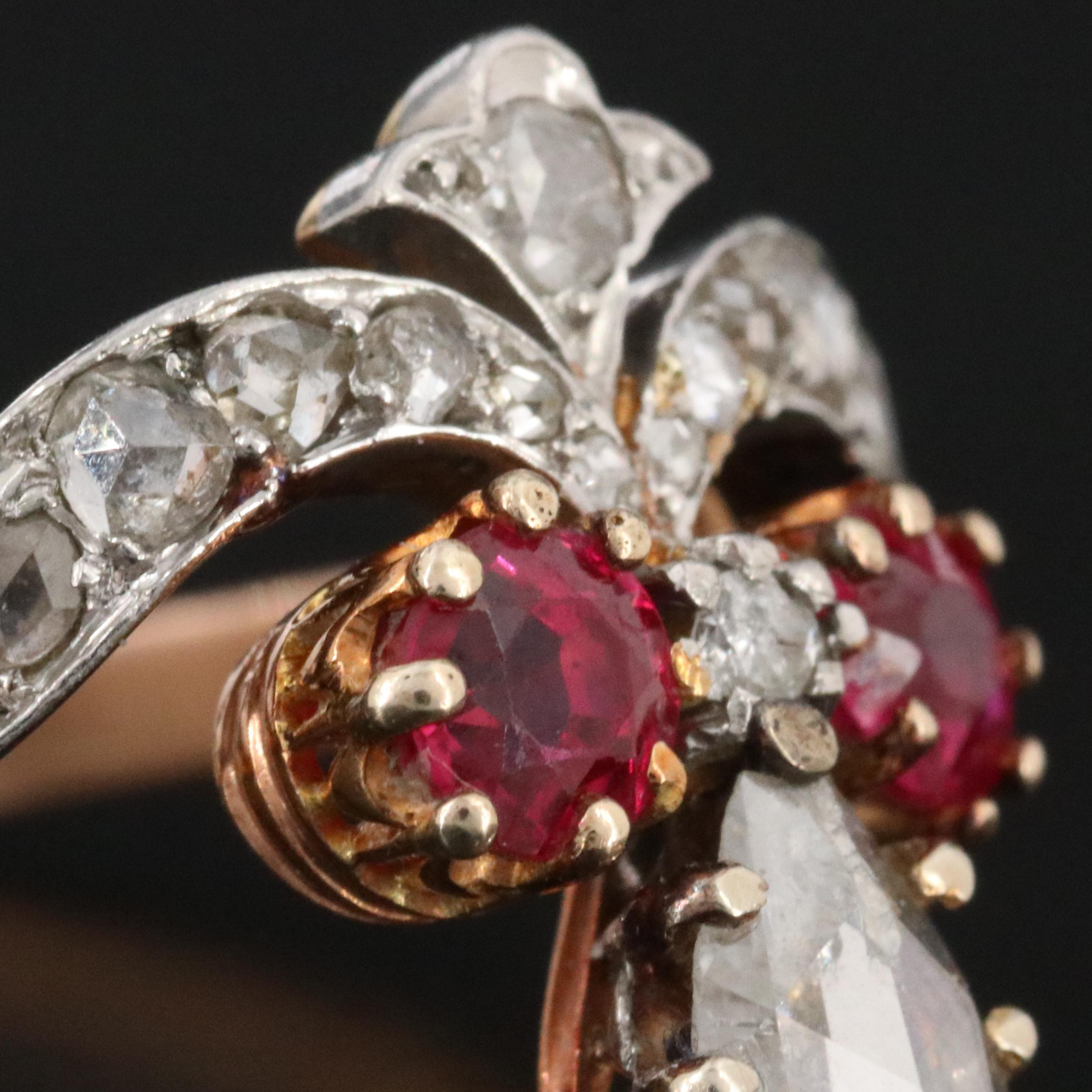 Late Victorian 18K Rose Gold 0.55 CTW Diamond and Ruby Ring with Platinum Top