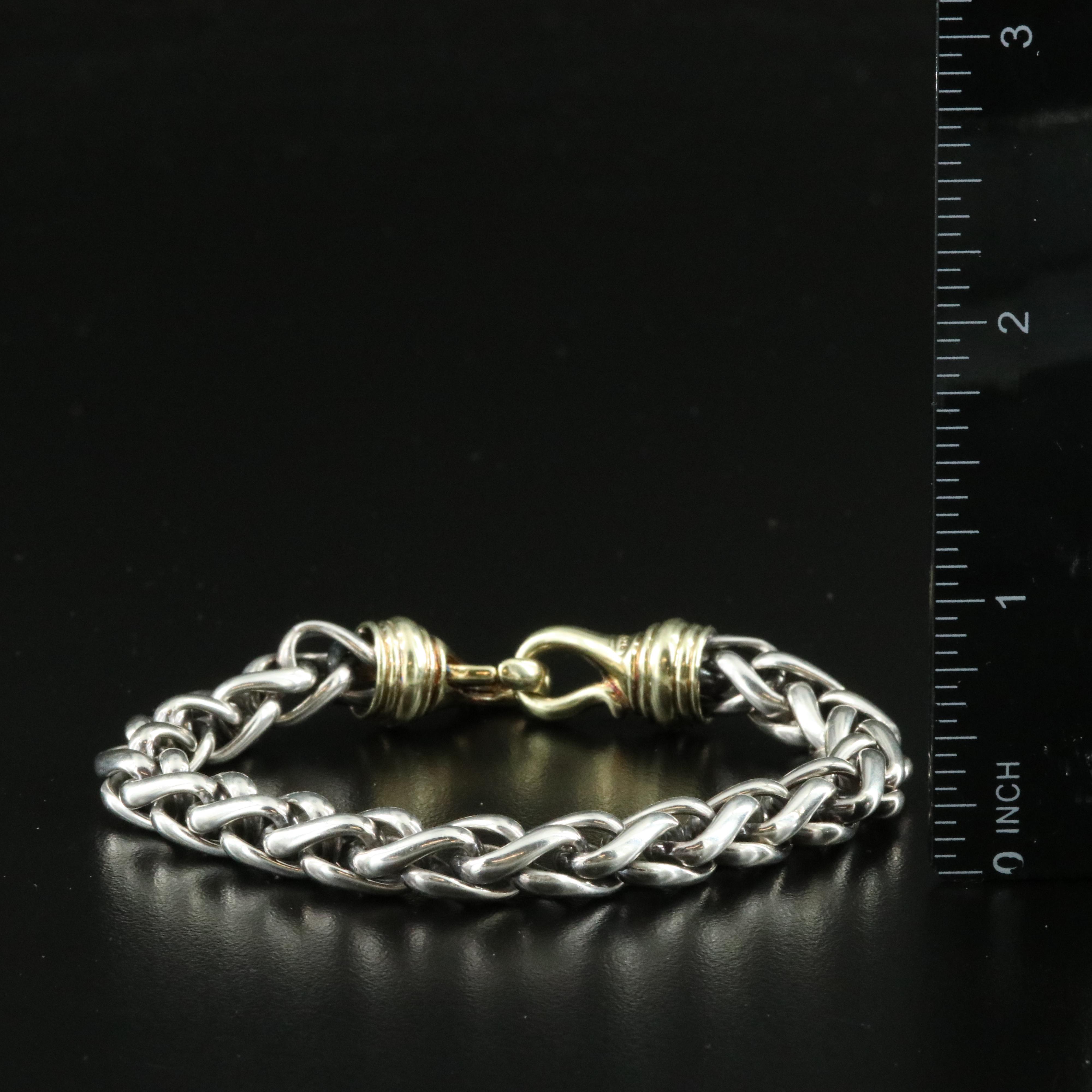 David Yurman Sterling and 14K Wheat Chain Bracelet