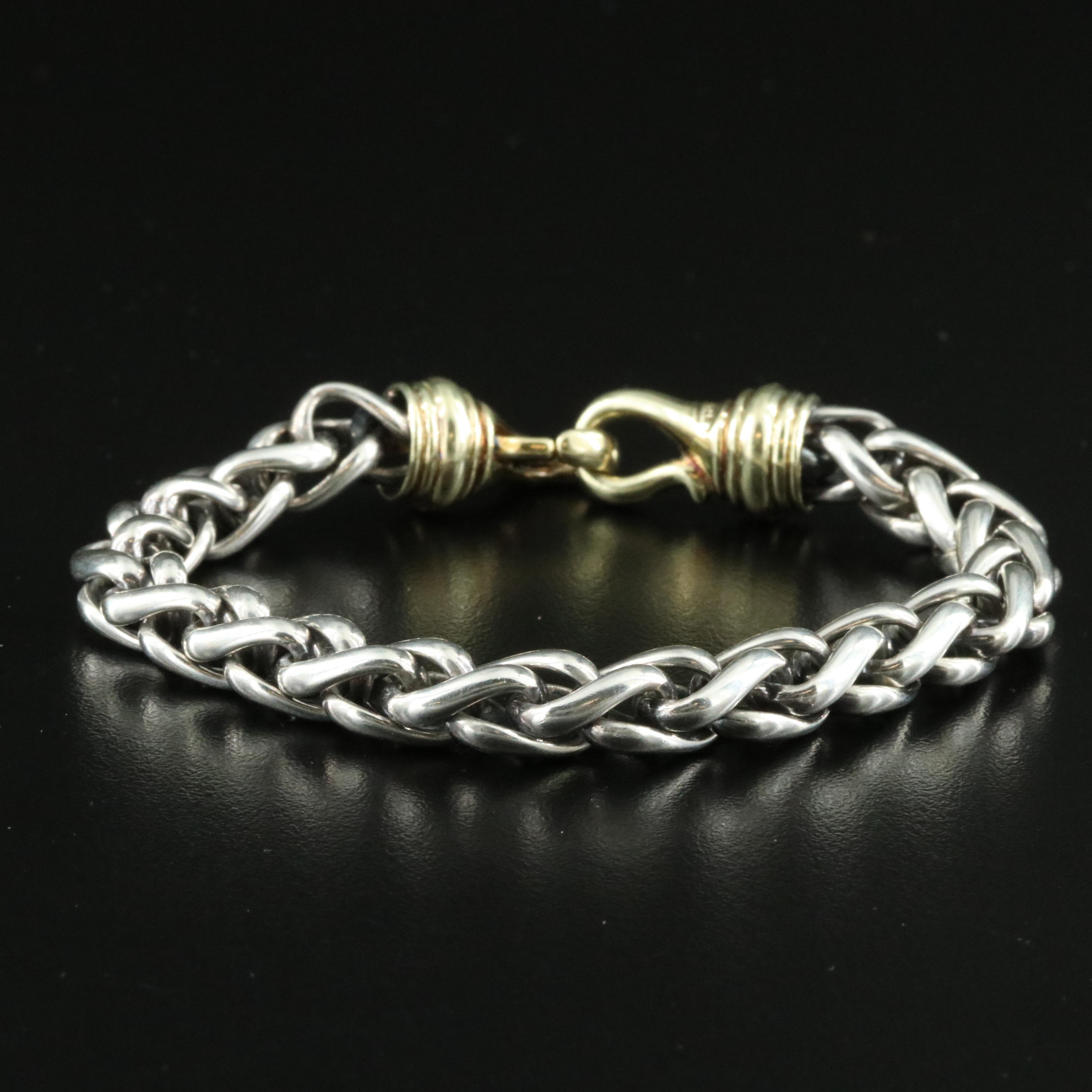 David Yurman Sterling and 14K Wheat Chain Bracelet
