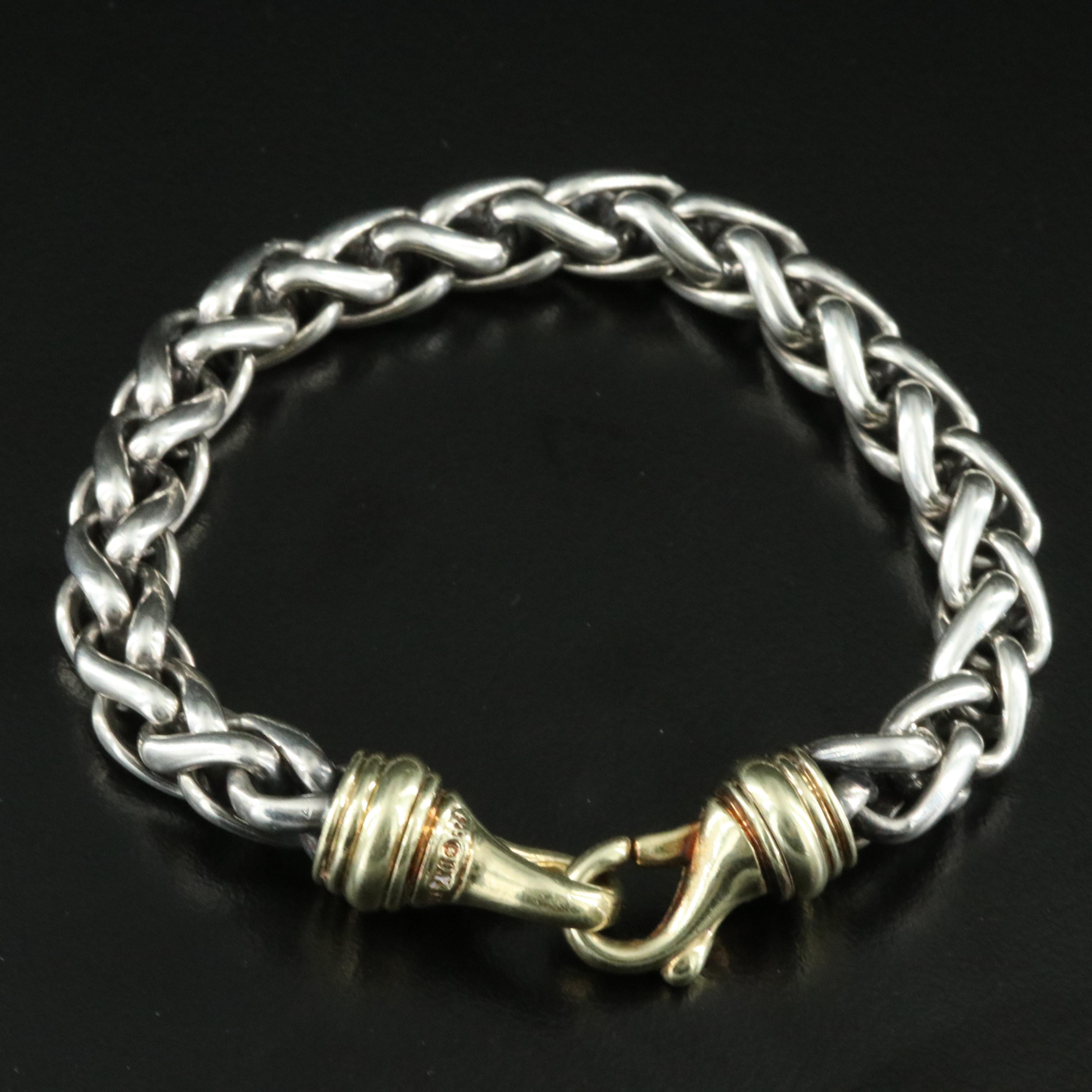 David Yurman Sterling and 14K Wheat Chain Bracelet
