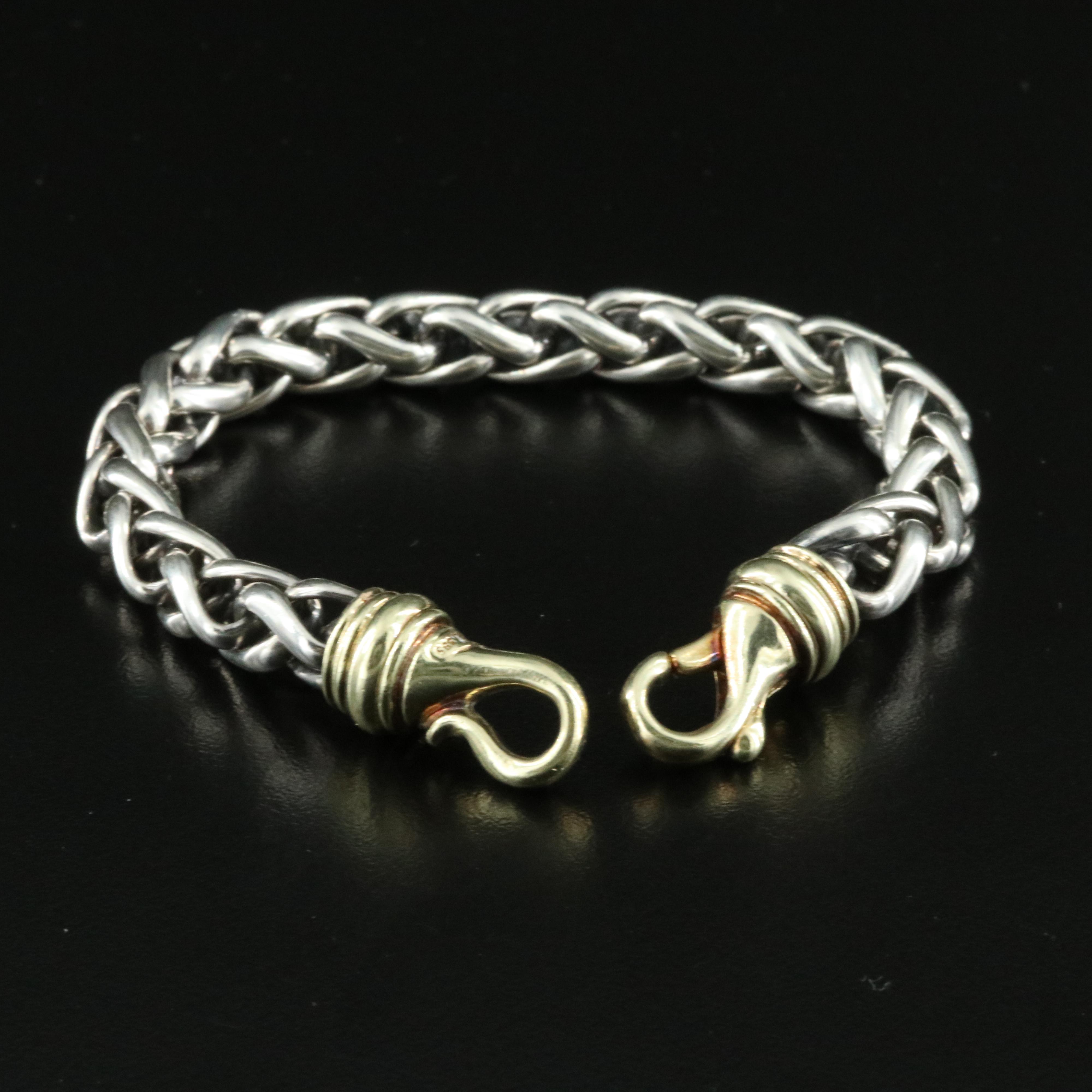 David Yurman Sterling and 14K Wheat Chain Bracelet