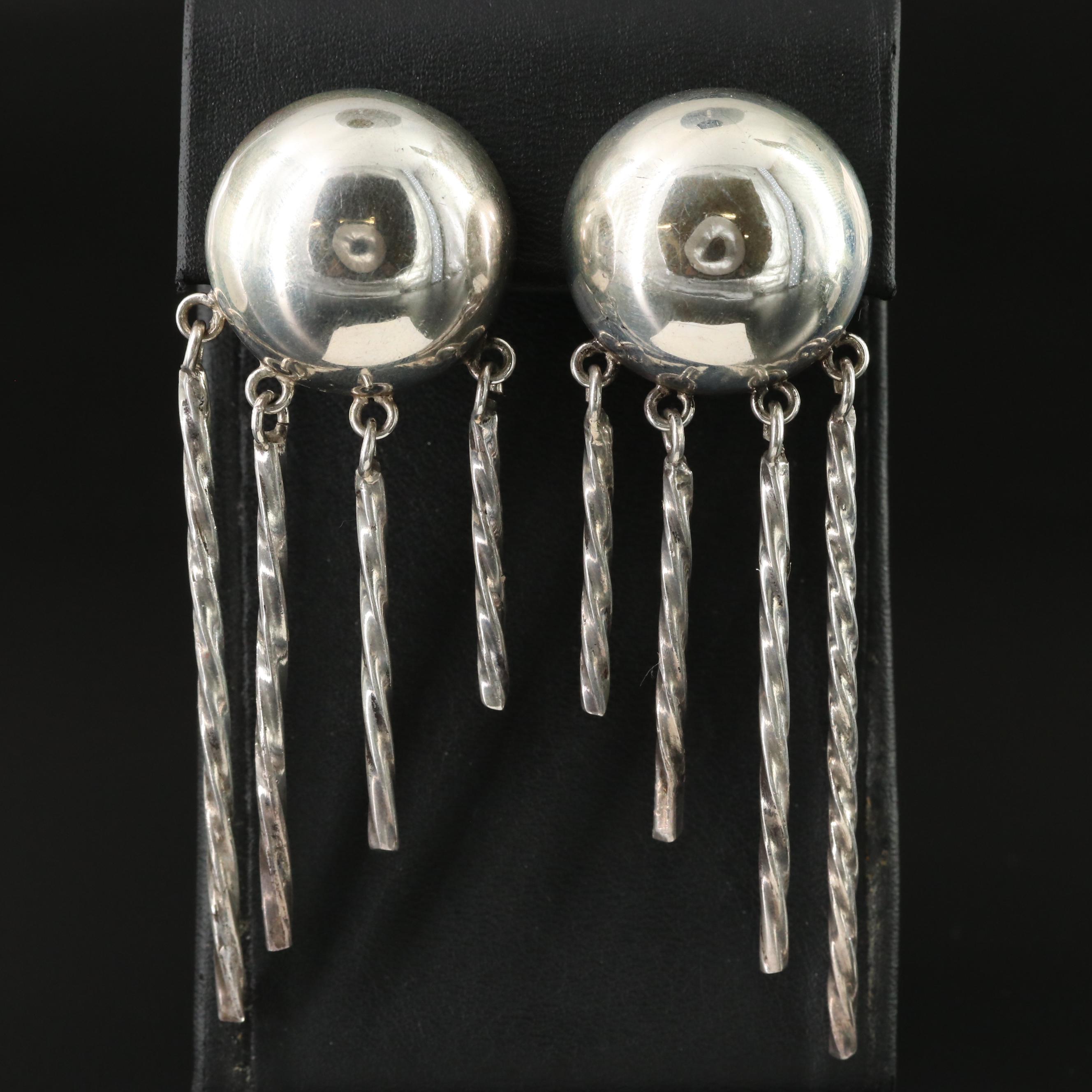 Mexican Sterling Graduated Fringe Earrings