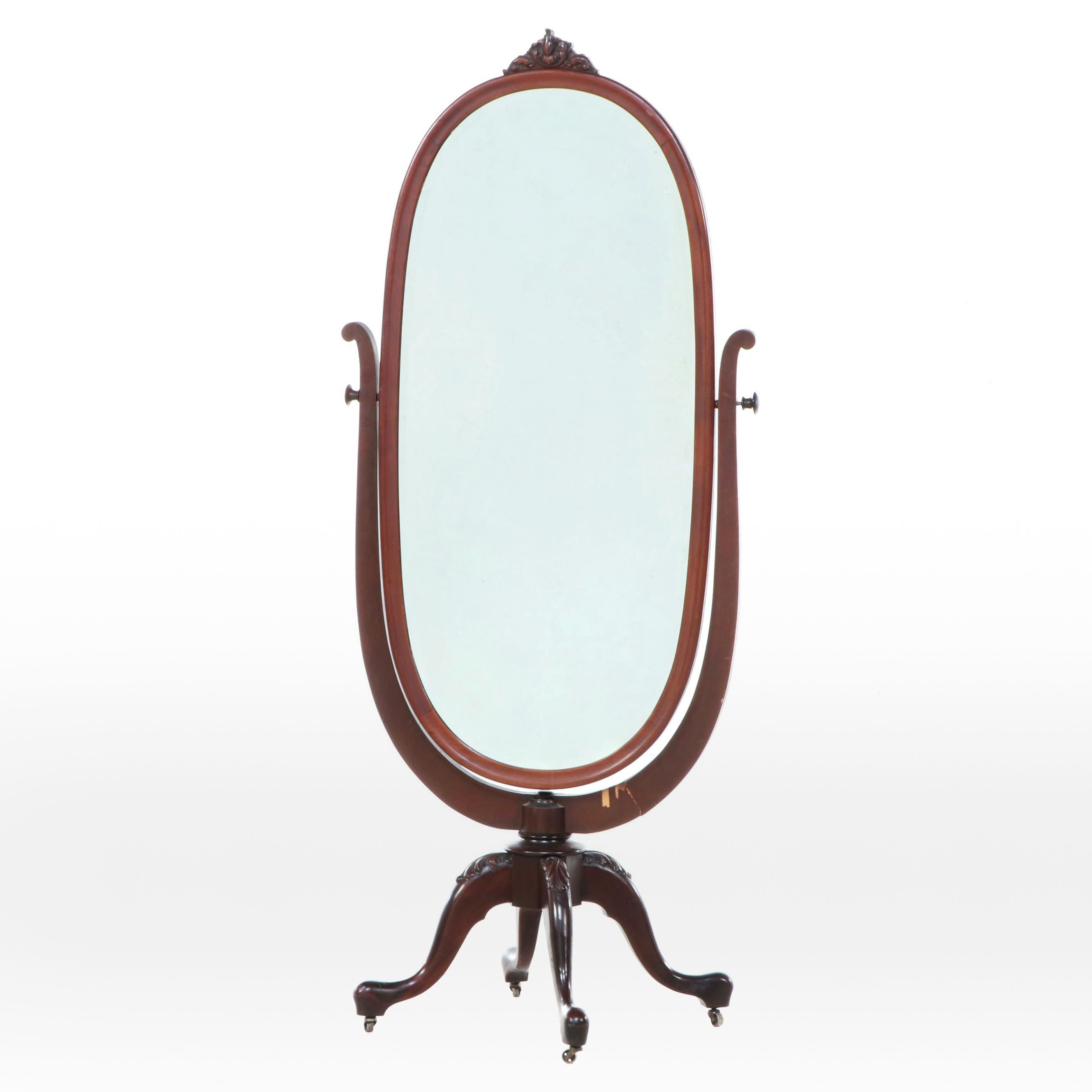 Edwardian Style Carved Mahogany Cheval Mirror