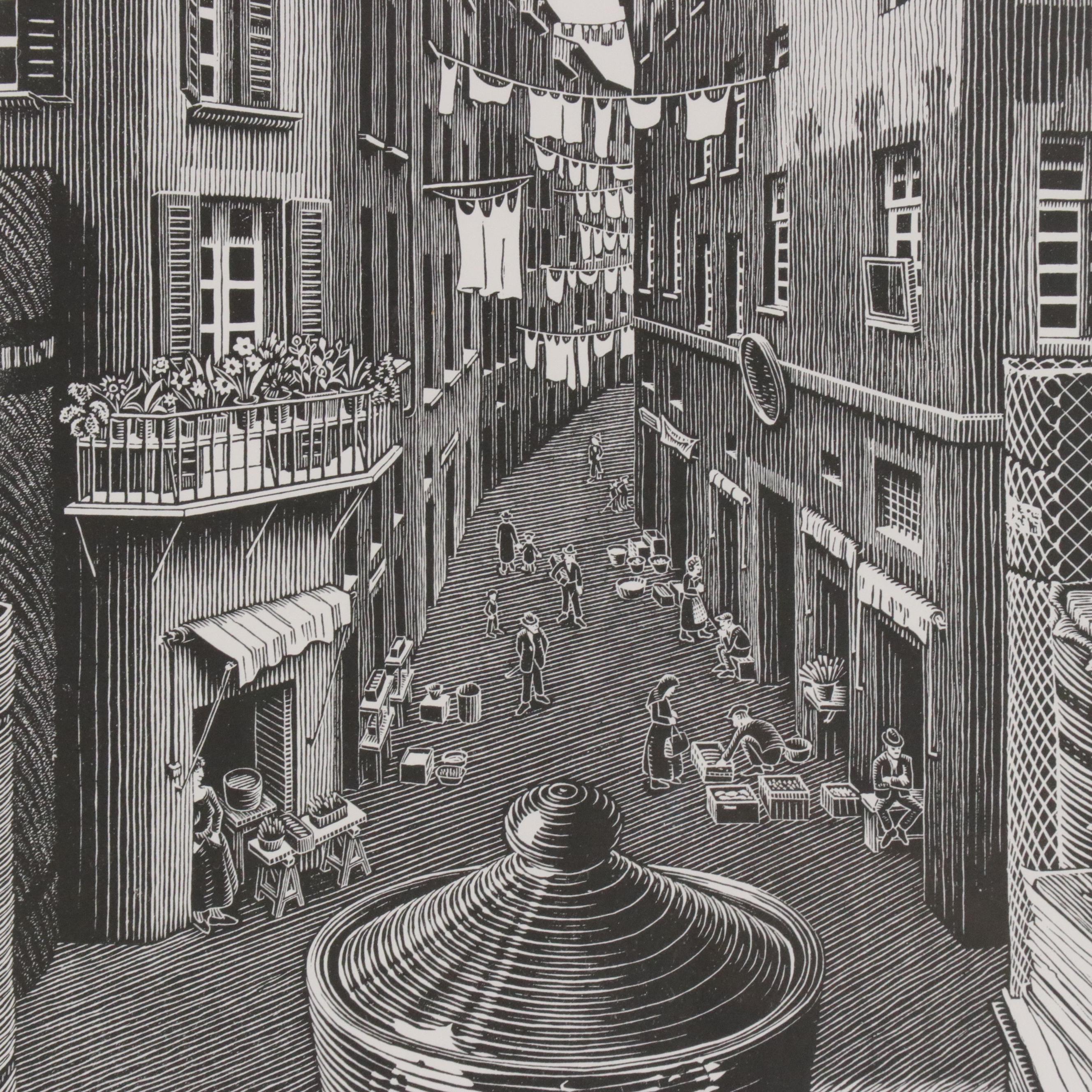 Lithograph After M. C. Escher "Still Life and Street"