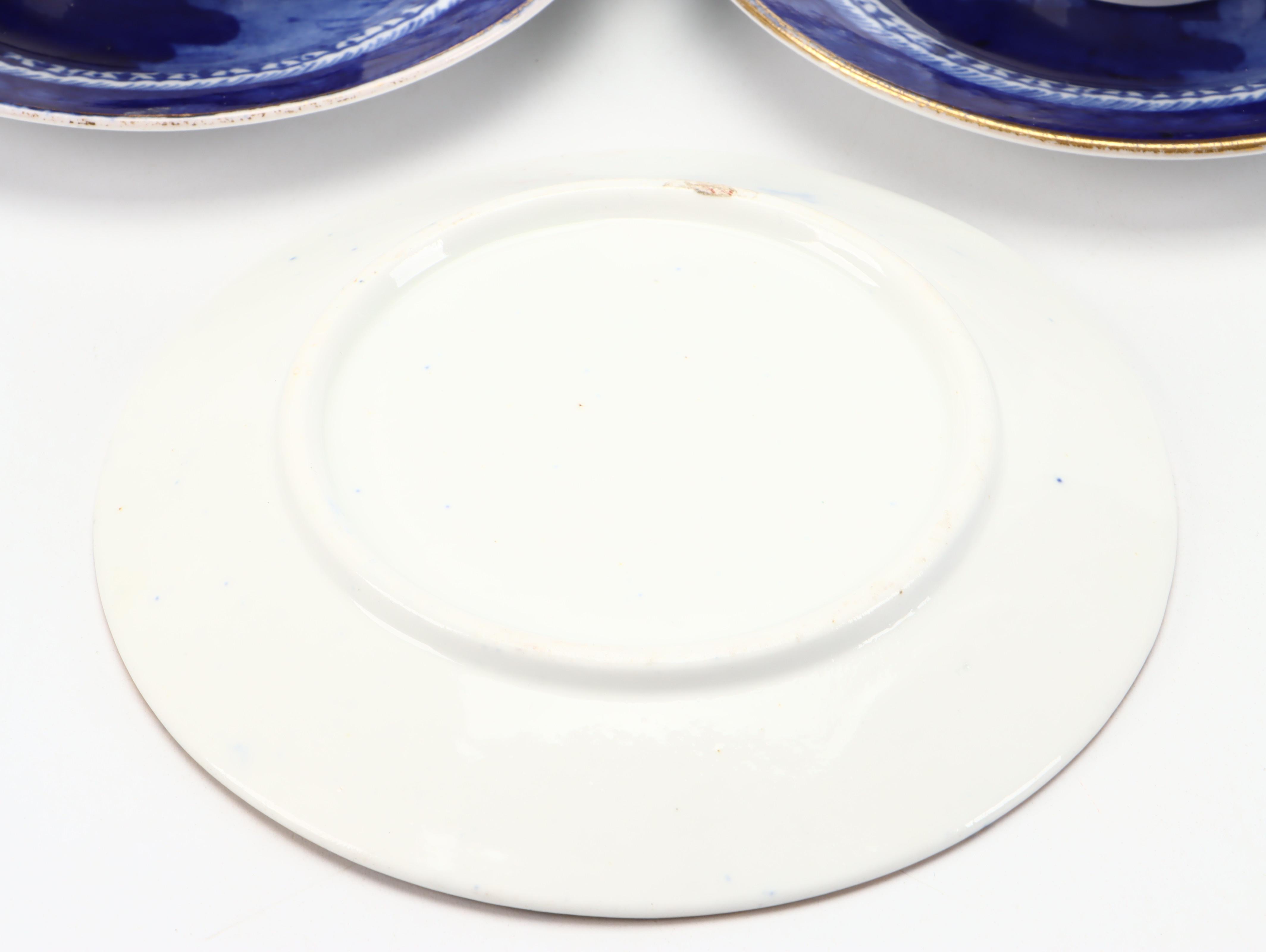 English Pearlware Canton Pattern Tea Bowls and Saucers