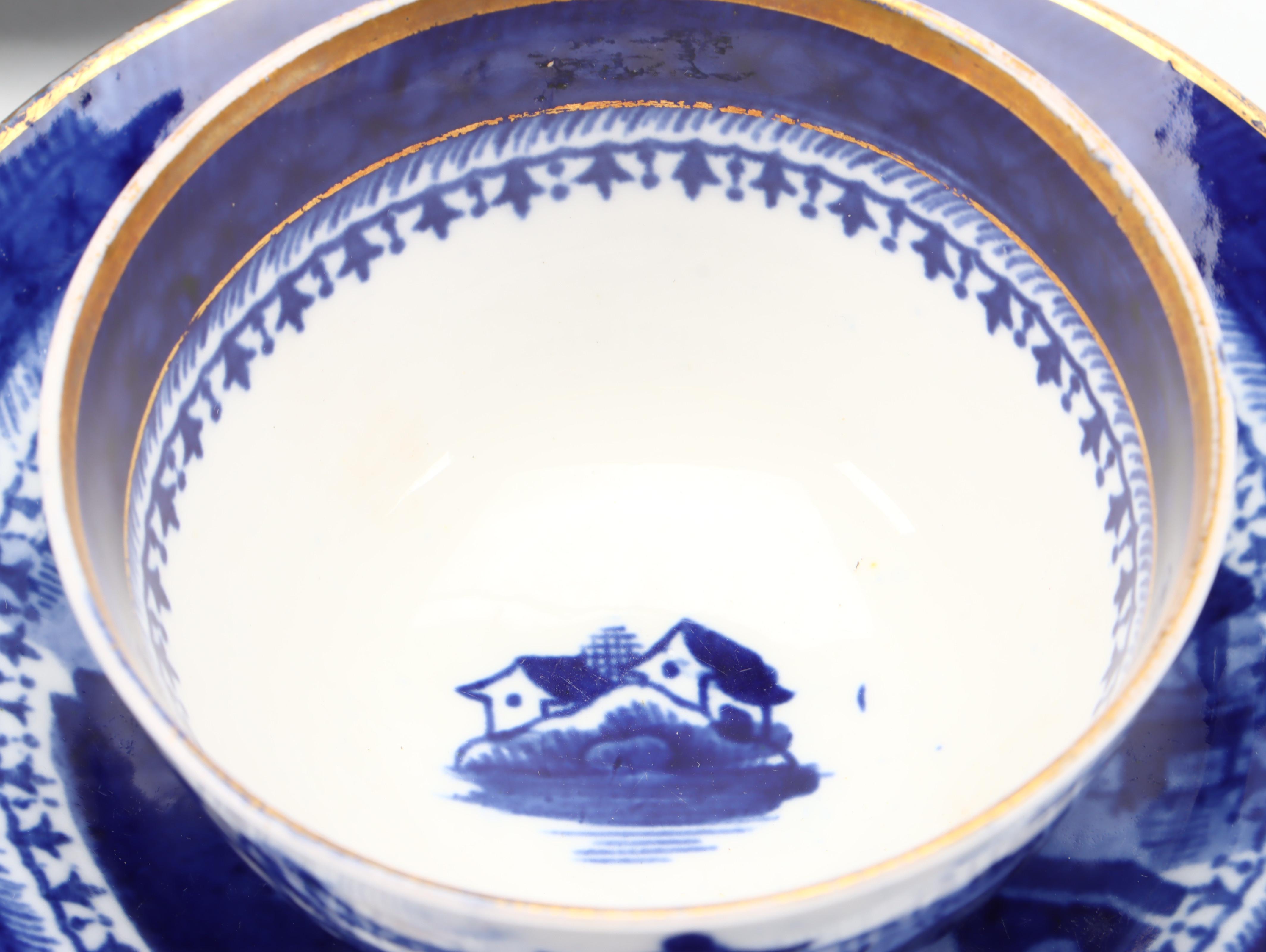 English Pearlware Canton Pattern Tea Bowls and Saucers
