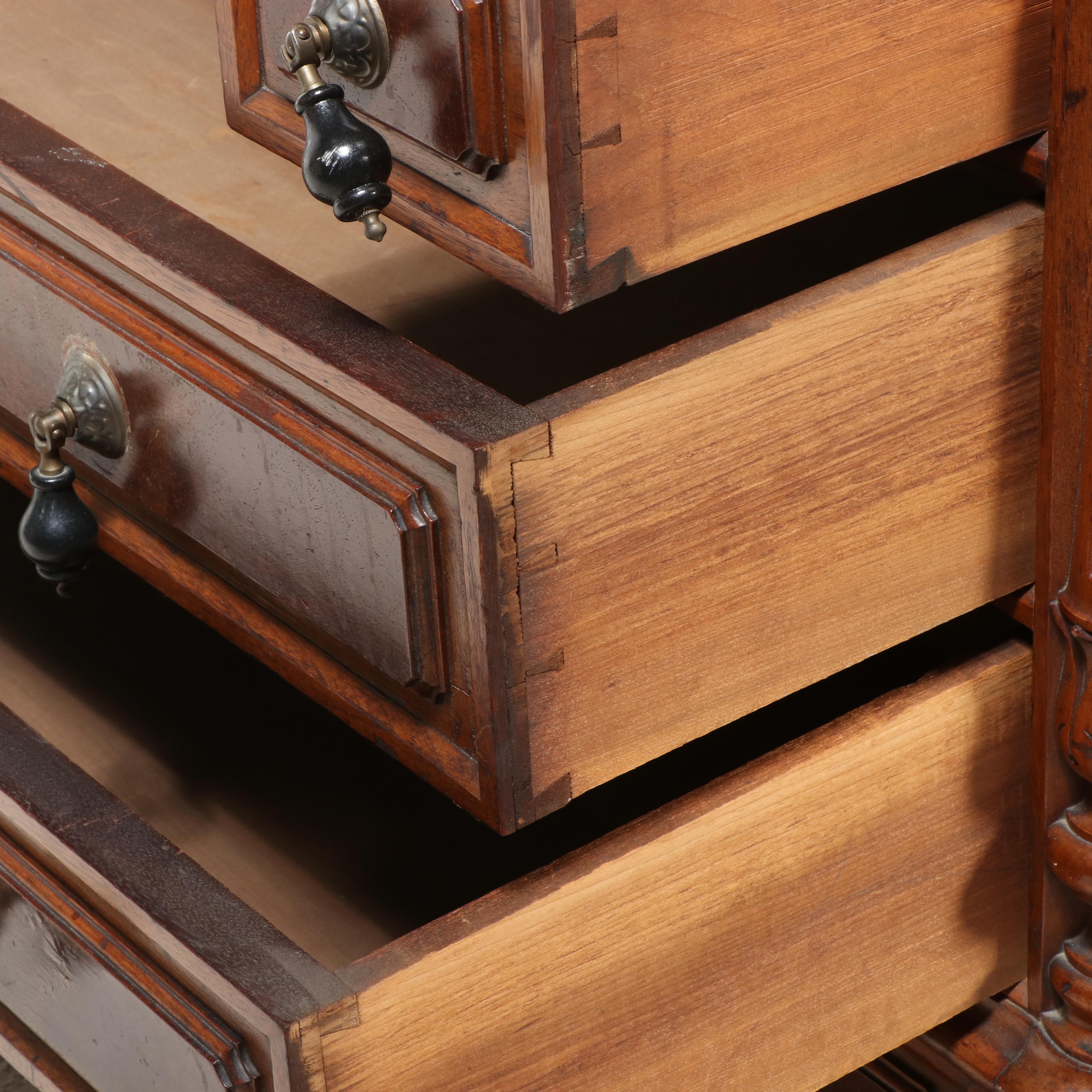 Victorian Eastlake Style Walnut Marble Top Drop Well Dresser, Late 19th Century