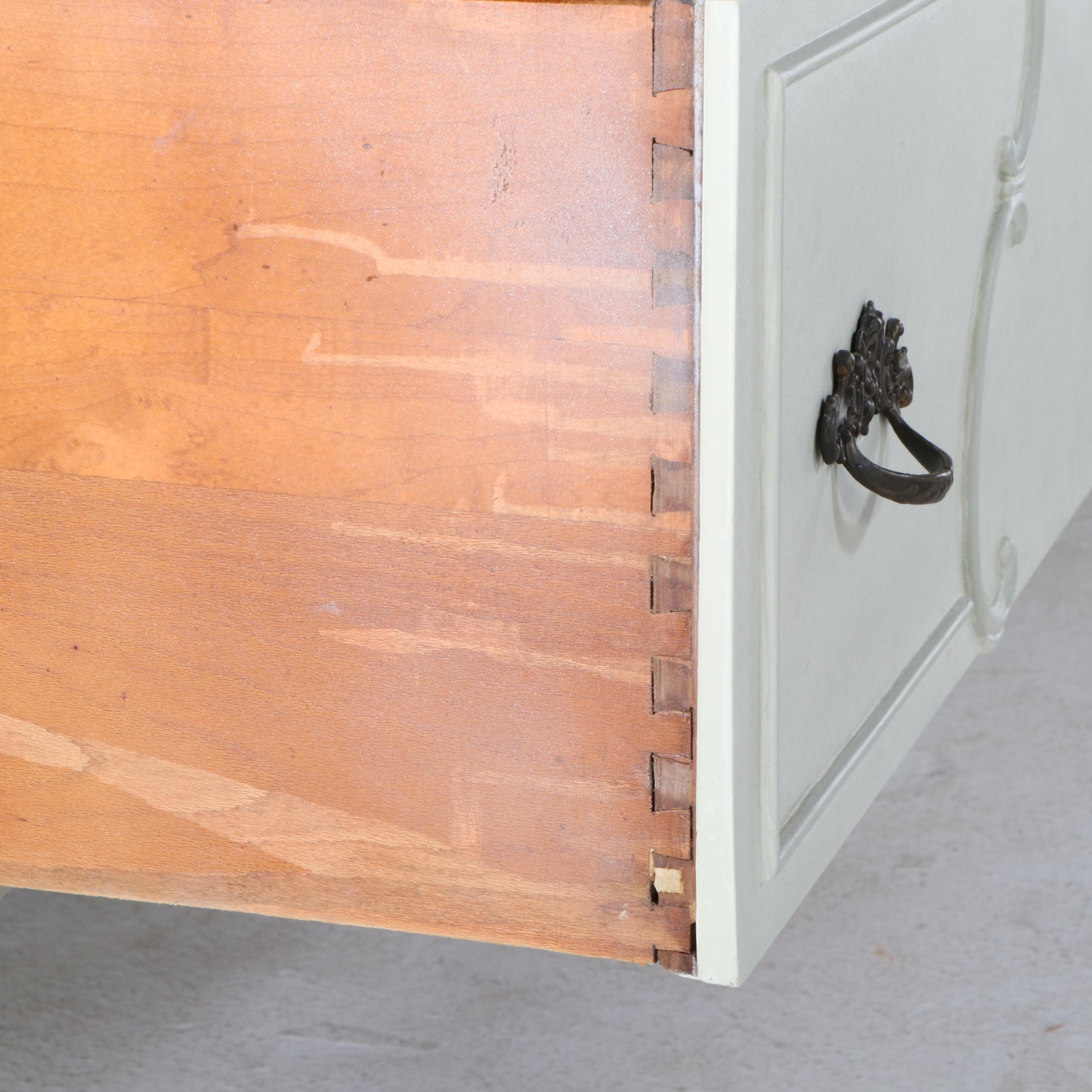 Three-Piece Painted Art Deco Style Bedroom Suite with Storage Ottoman