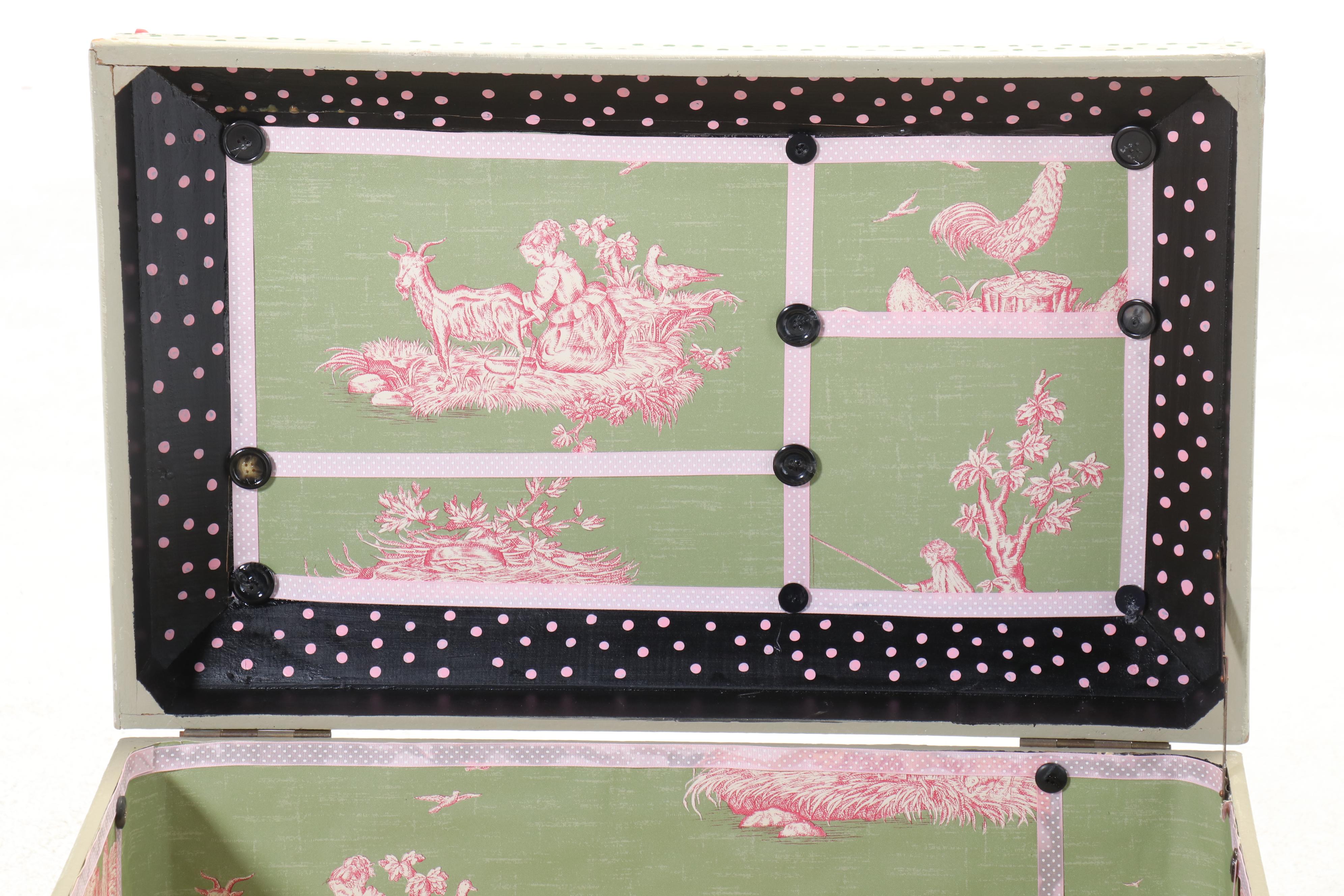 Painted and Ceramic Mosaic Decorated Wooden Trunk