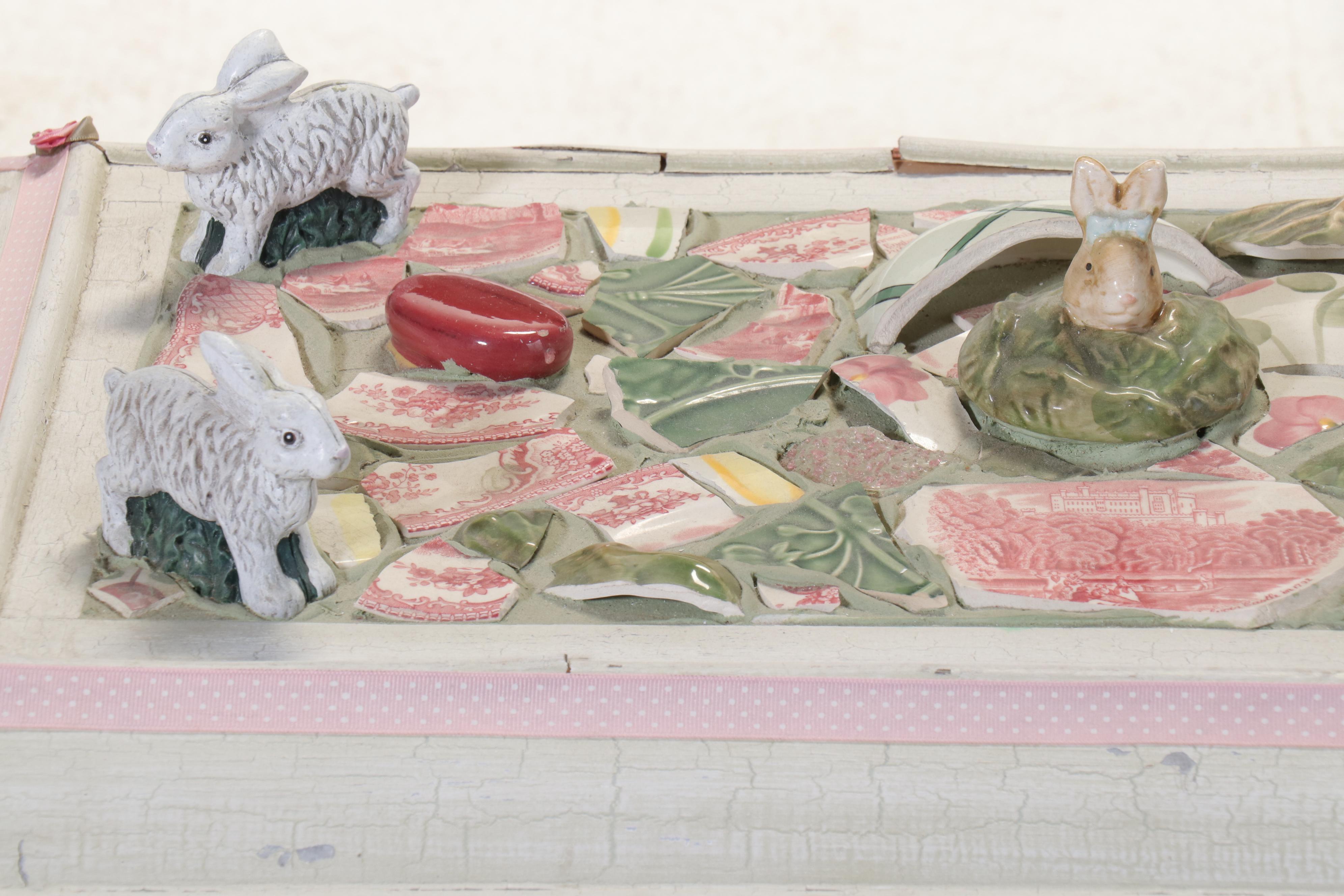 Painted and Ceramic Mosaic Decorated Wooden Trunk