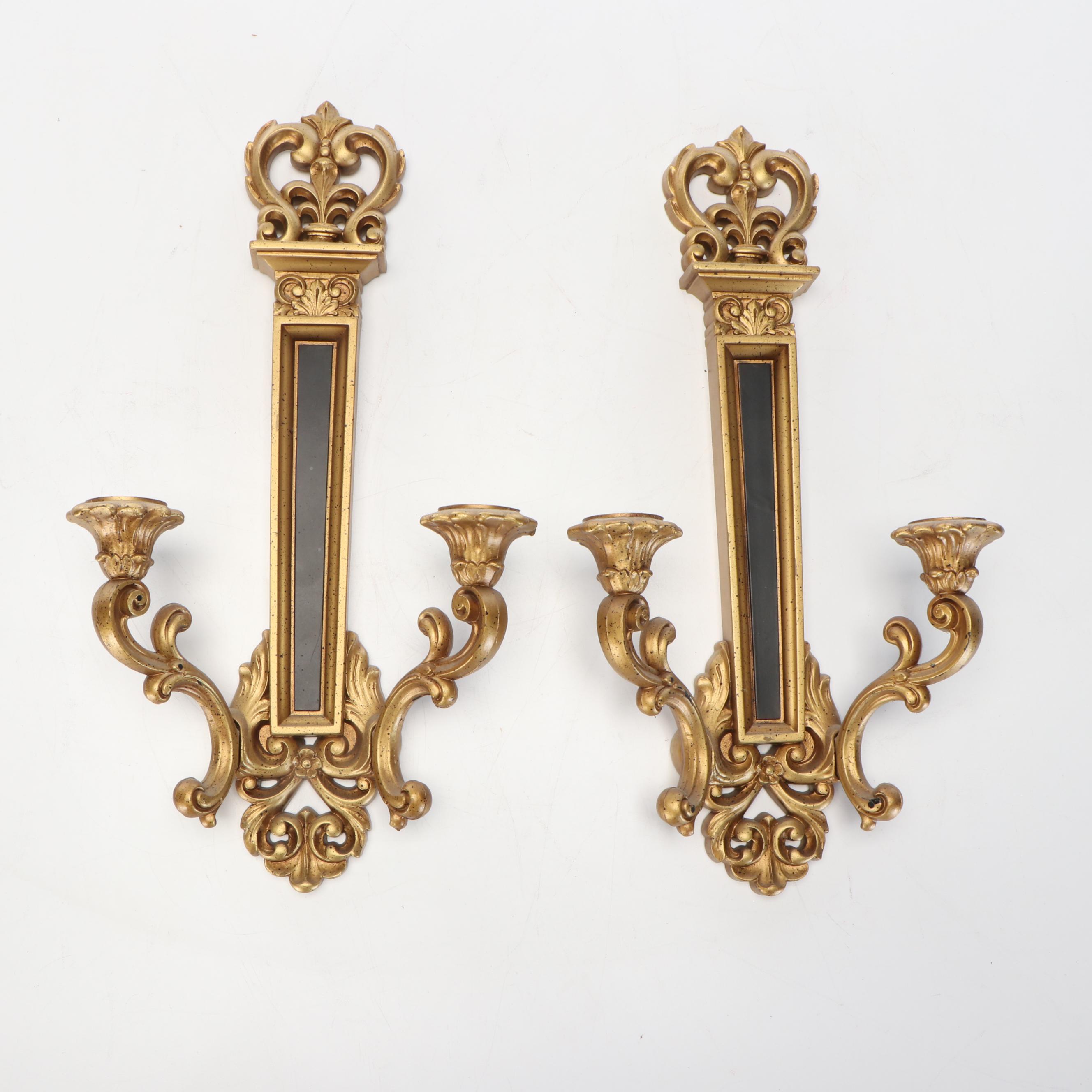 Syroco Neoclassical Style Dual-Arm Wall Sconces, Decorative Wall Clocks