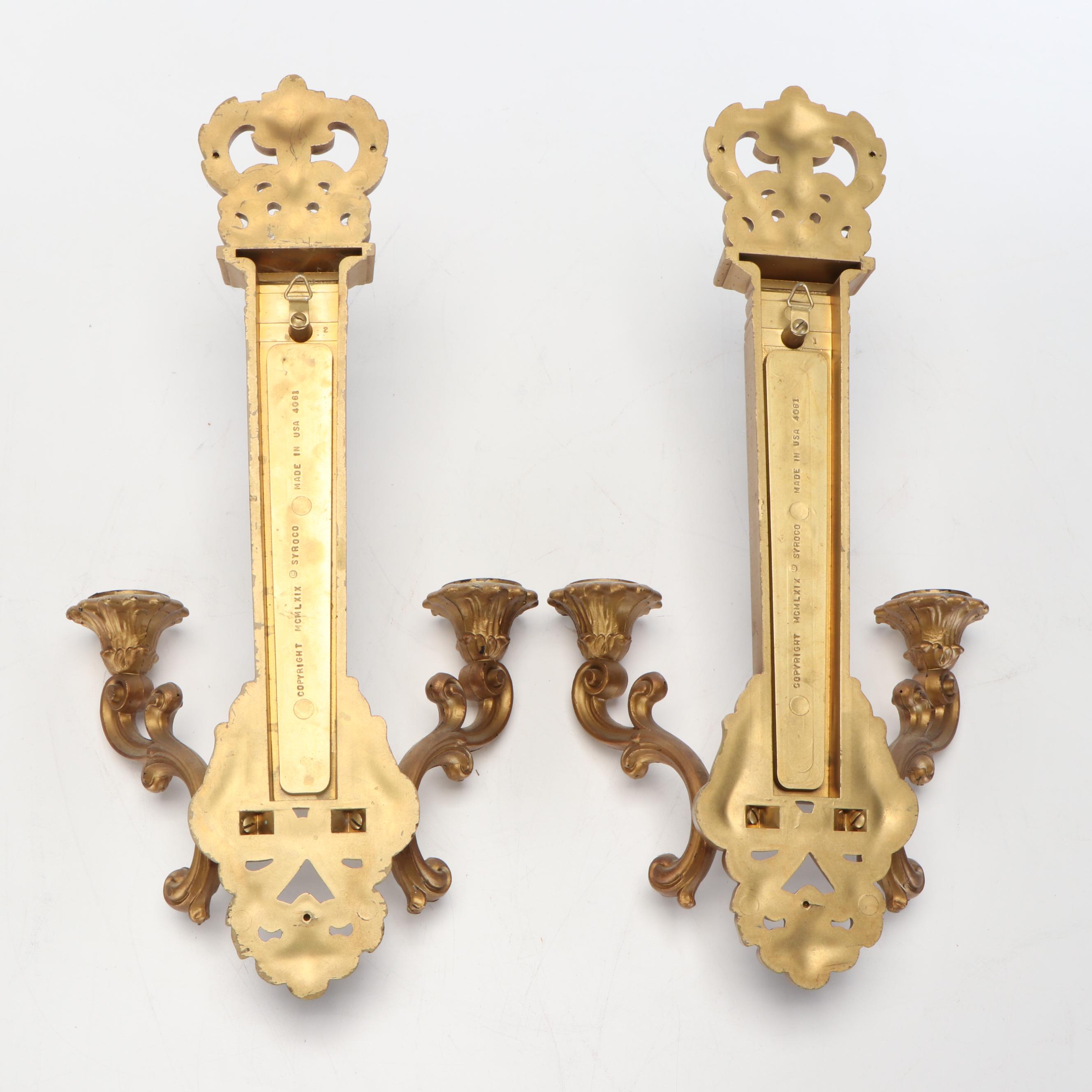 Syroco Neoclassical Style Dual-Arm Wall Sconces, Decorative Wall Clocks