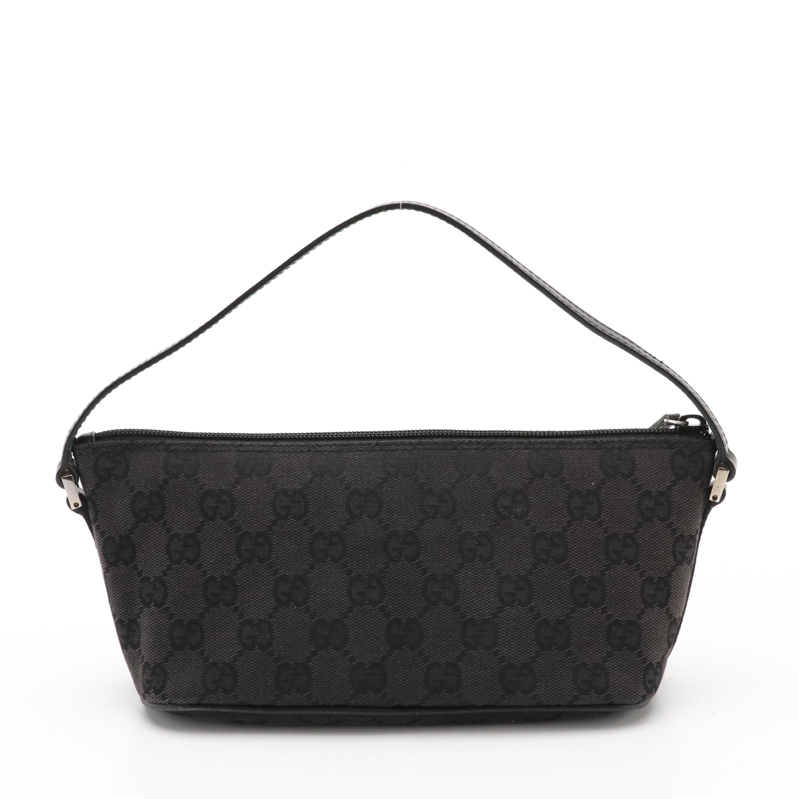 Gucci Boat Pochette in Black GG Canvas and Leather