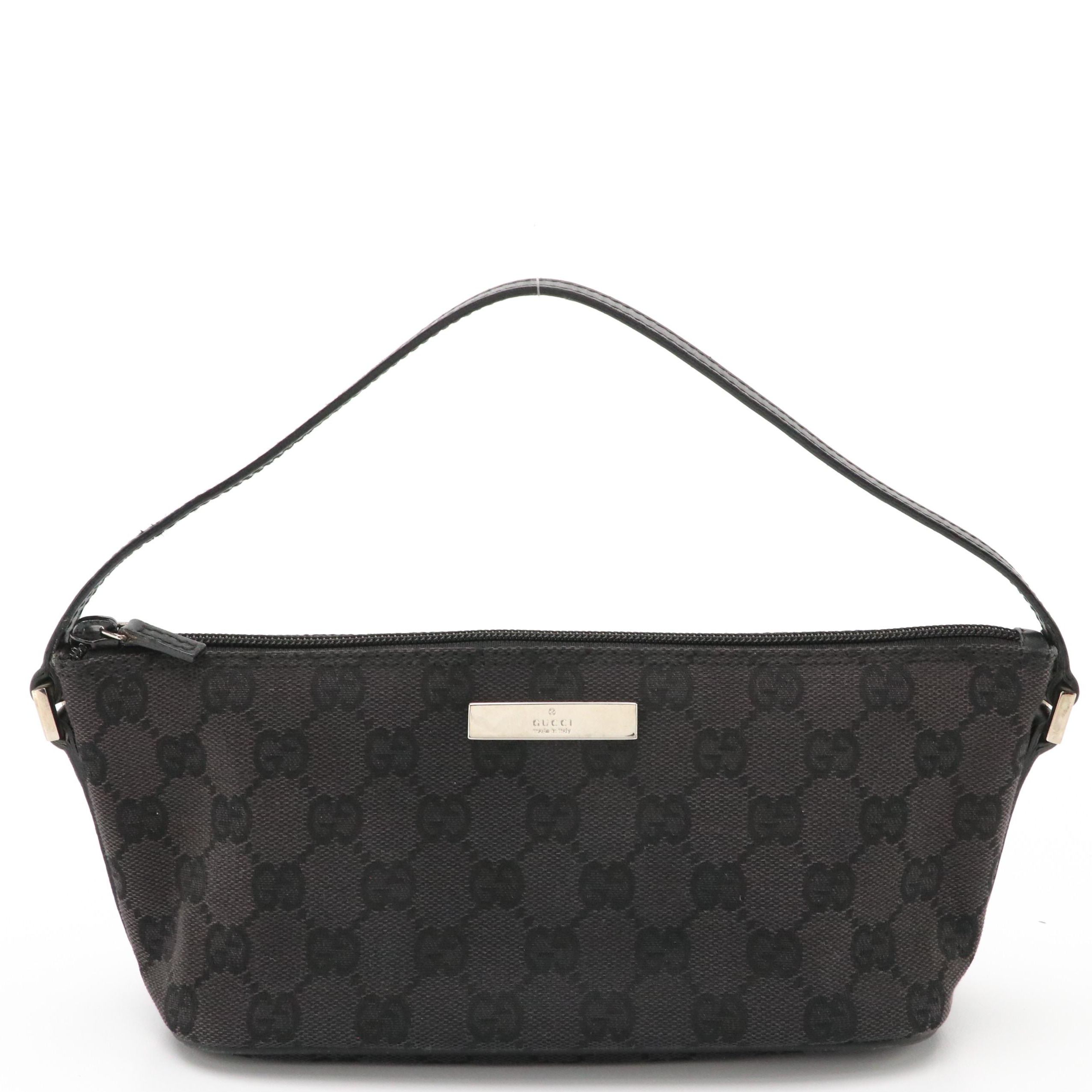 Gucci Boat Pochette in Black GG Canvas and Leather