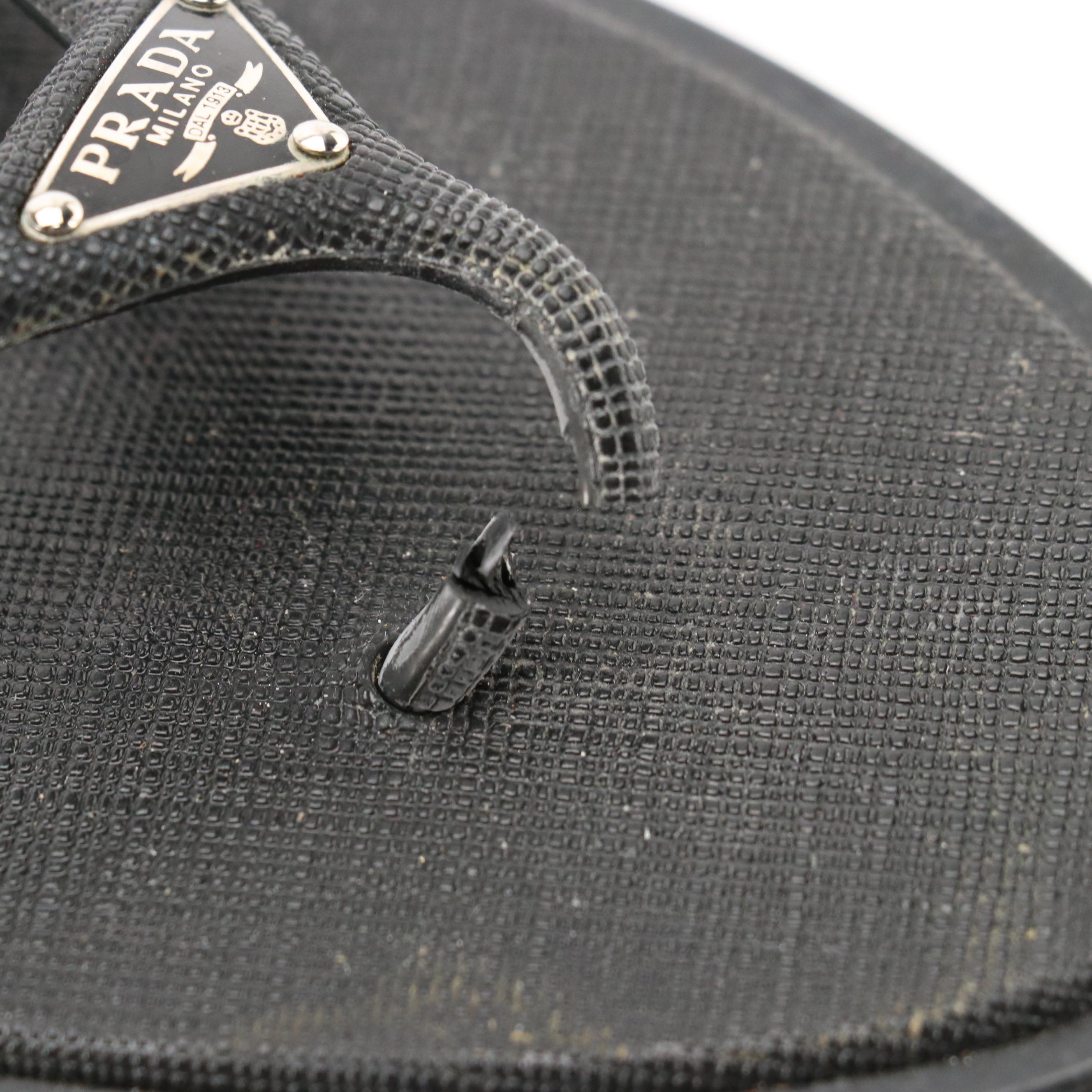 Prada Sport Black Textured Rubber Flip-Flops with Nylon Zip Case