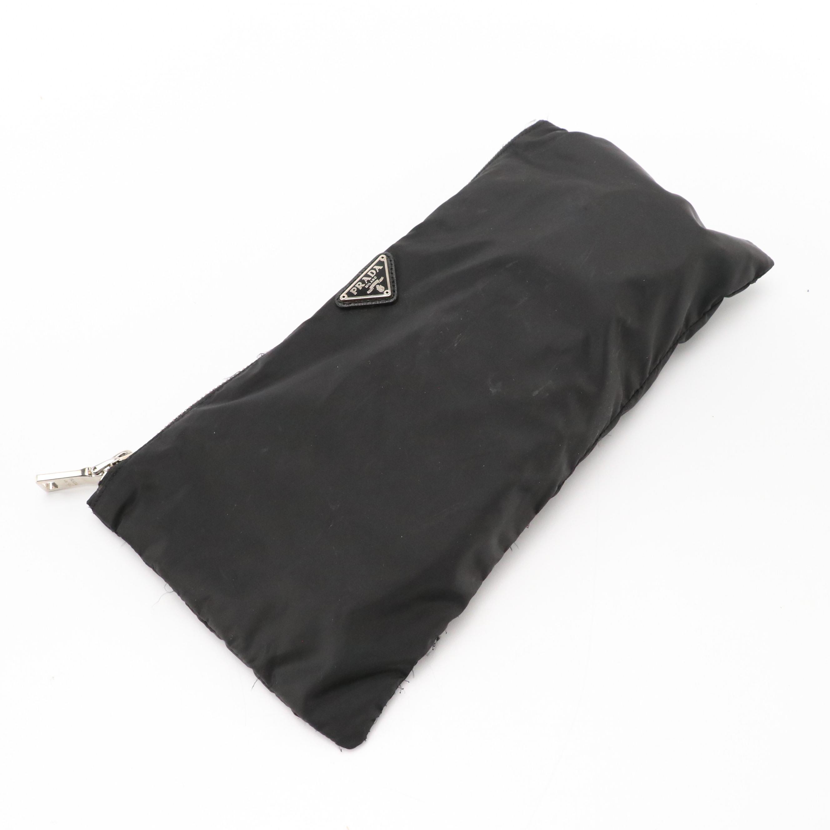 Prada Sport Black Textured Rubber Flip-Flops with Nylon Zip Case