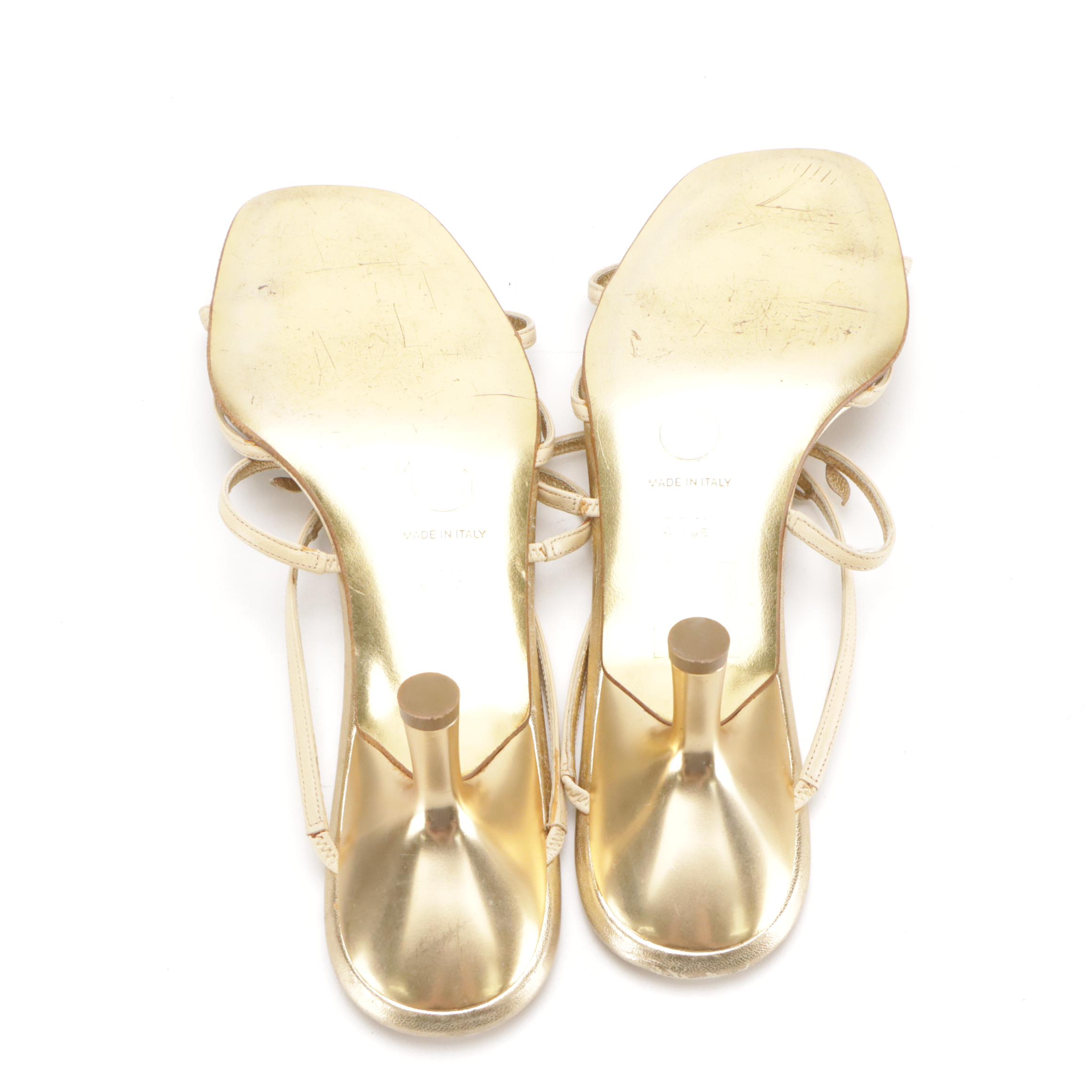 Chanel Gold Leather Criss-Cross Strap Rosebud Sandals