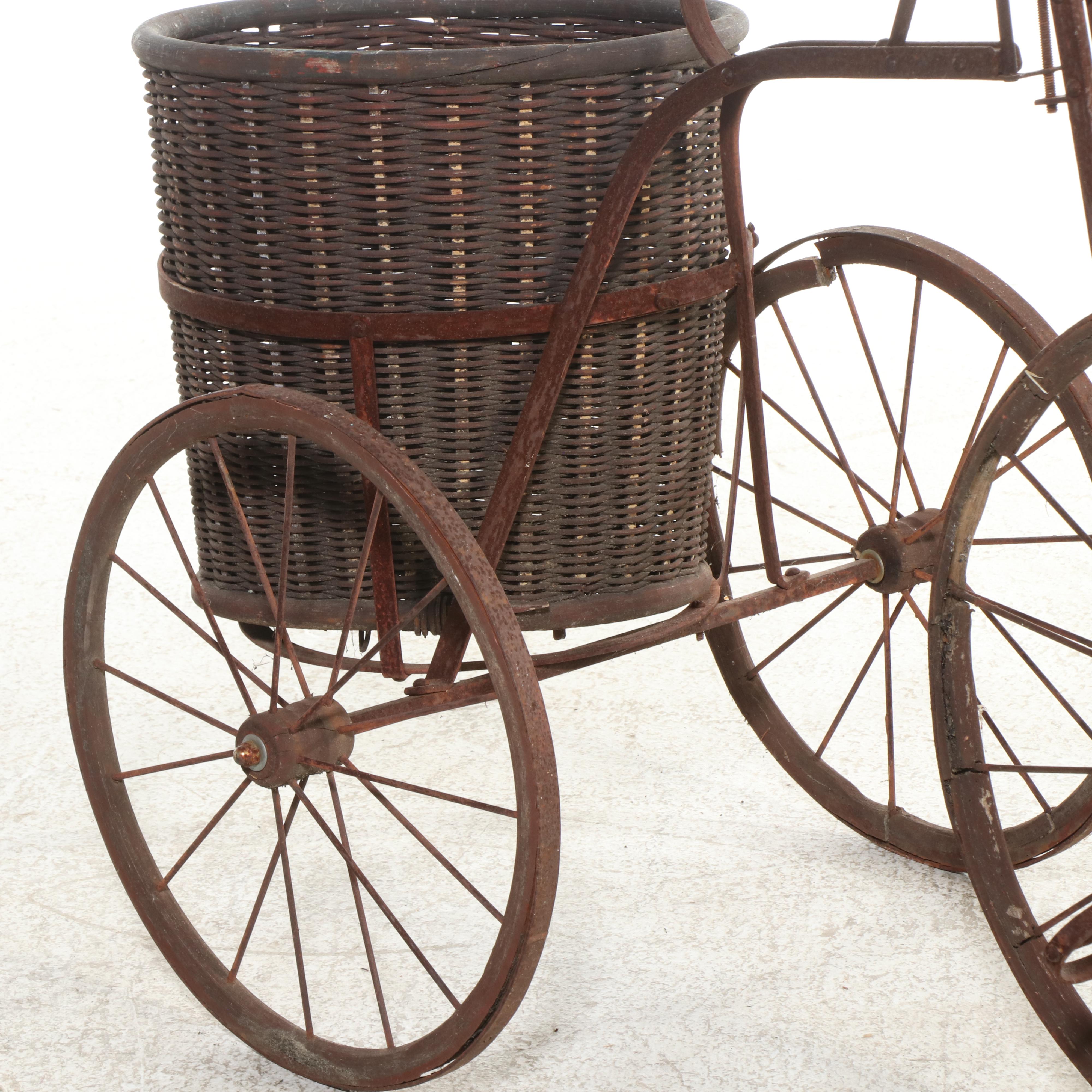 Victorian Style Iron Bicycle with Basket, Late 19th/Early 20th Century