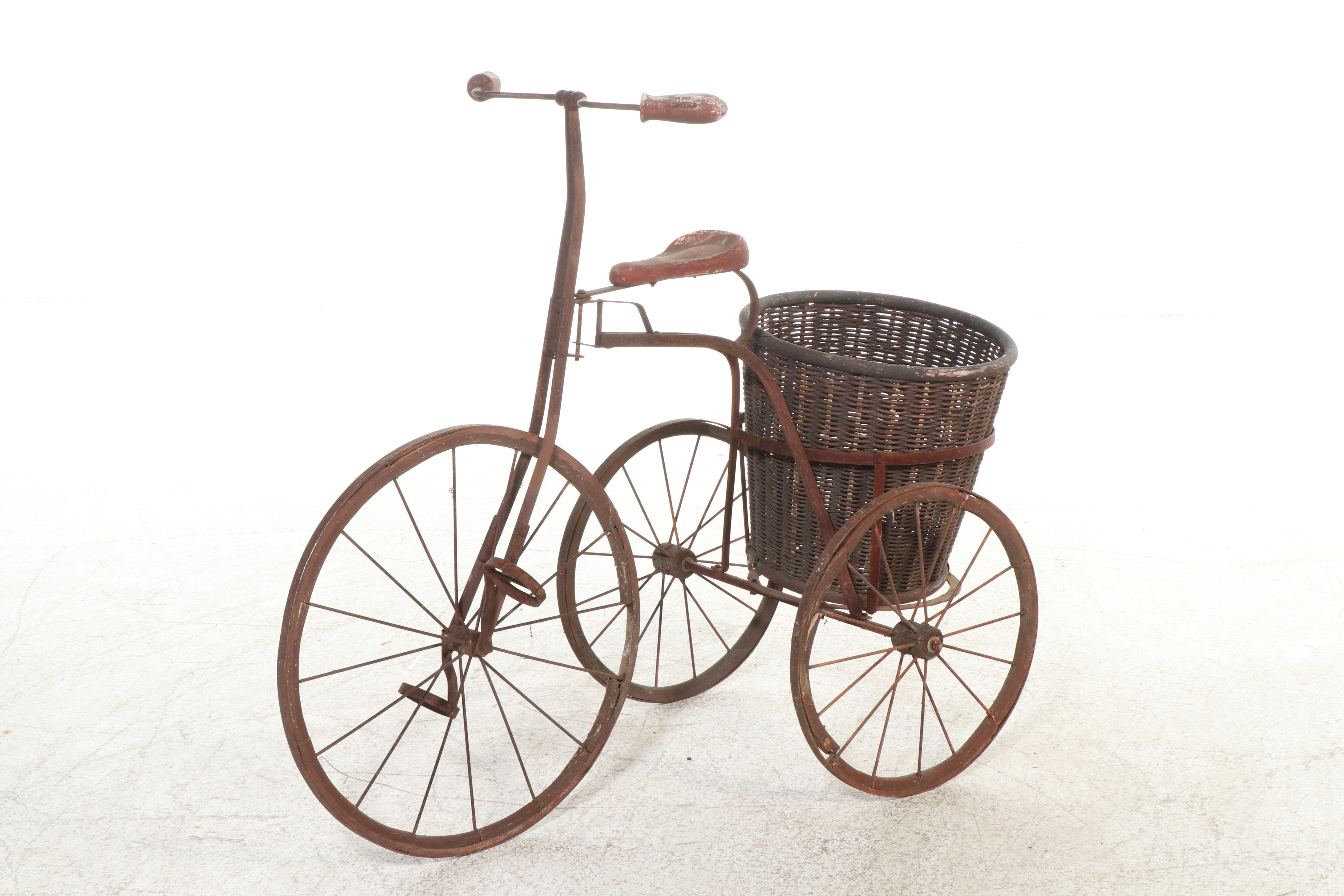 Victorian Style Iron Bicycle with Basket, Late 19th/Early 20th Century