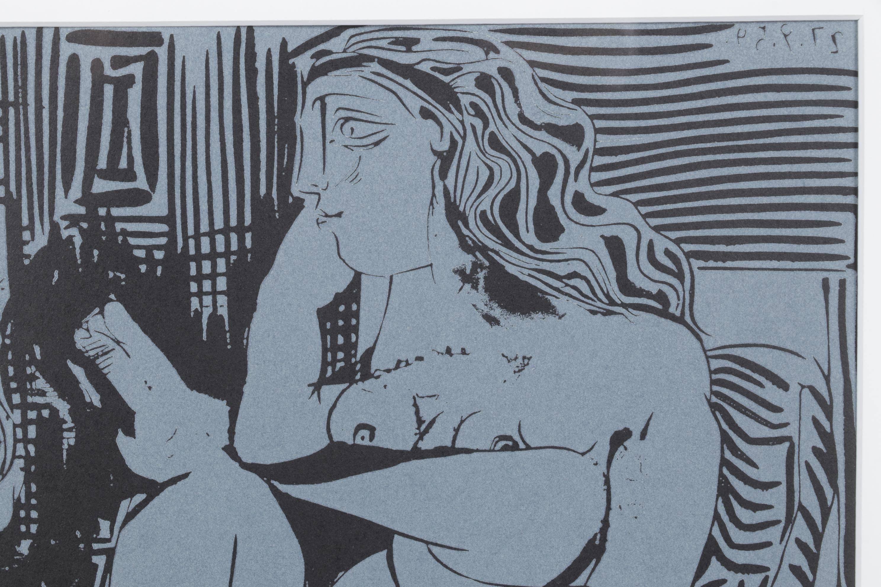 Pablo Picasso Linocut "Deux Femmes Avec un Vase à Fleurs," 1962