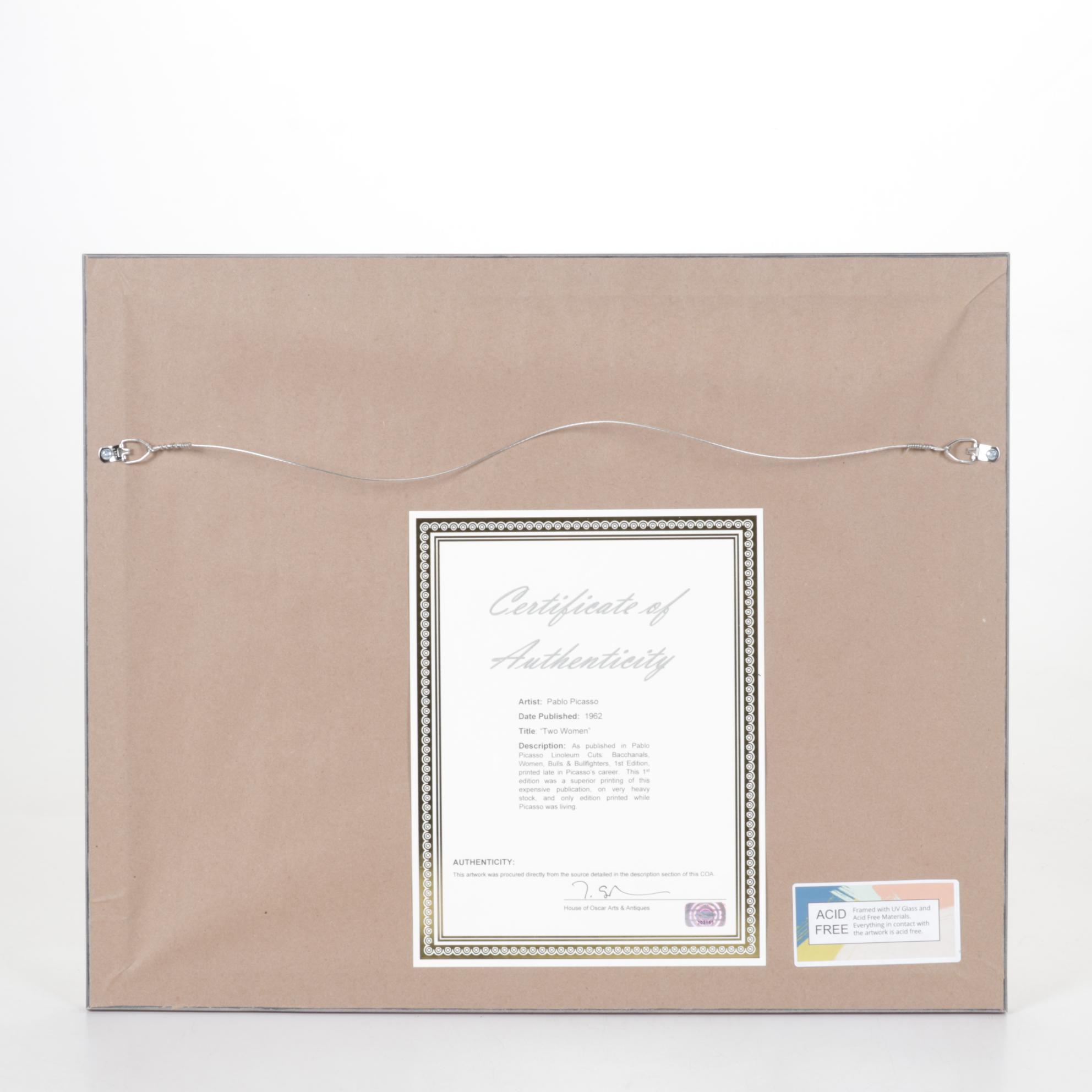 Pablo Picasso Linocut "Deux Femmes Avec un Vase à Fleurs," 1962